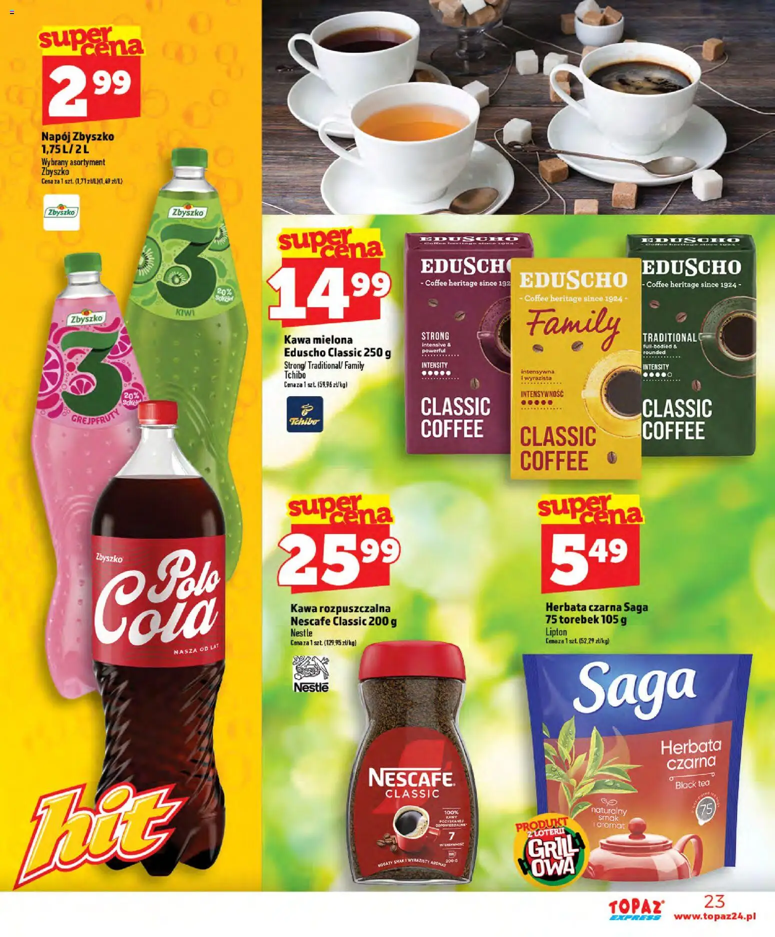 Topaz gazetka - Express od 11.06.2026 | Strona: 23 | Produkty: Nescafe, Kawa rozpuszczalna, Herbata, Grejpfrut