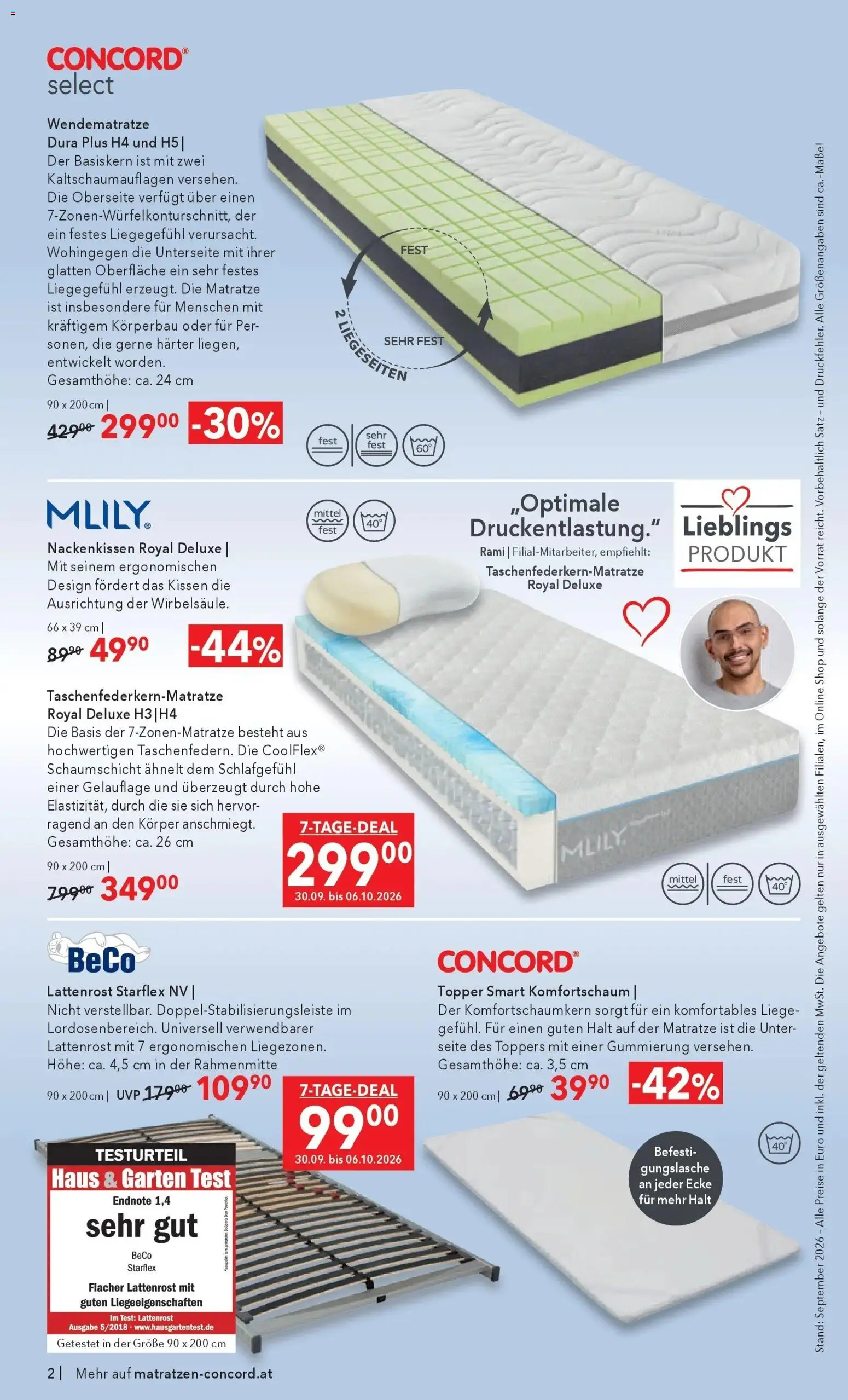 Matratzen Concord Vösendorf gültig ab 30.09.2026 | Seite: 2 | Produkte: Matratze, Kissen, Lattenrost