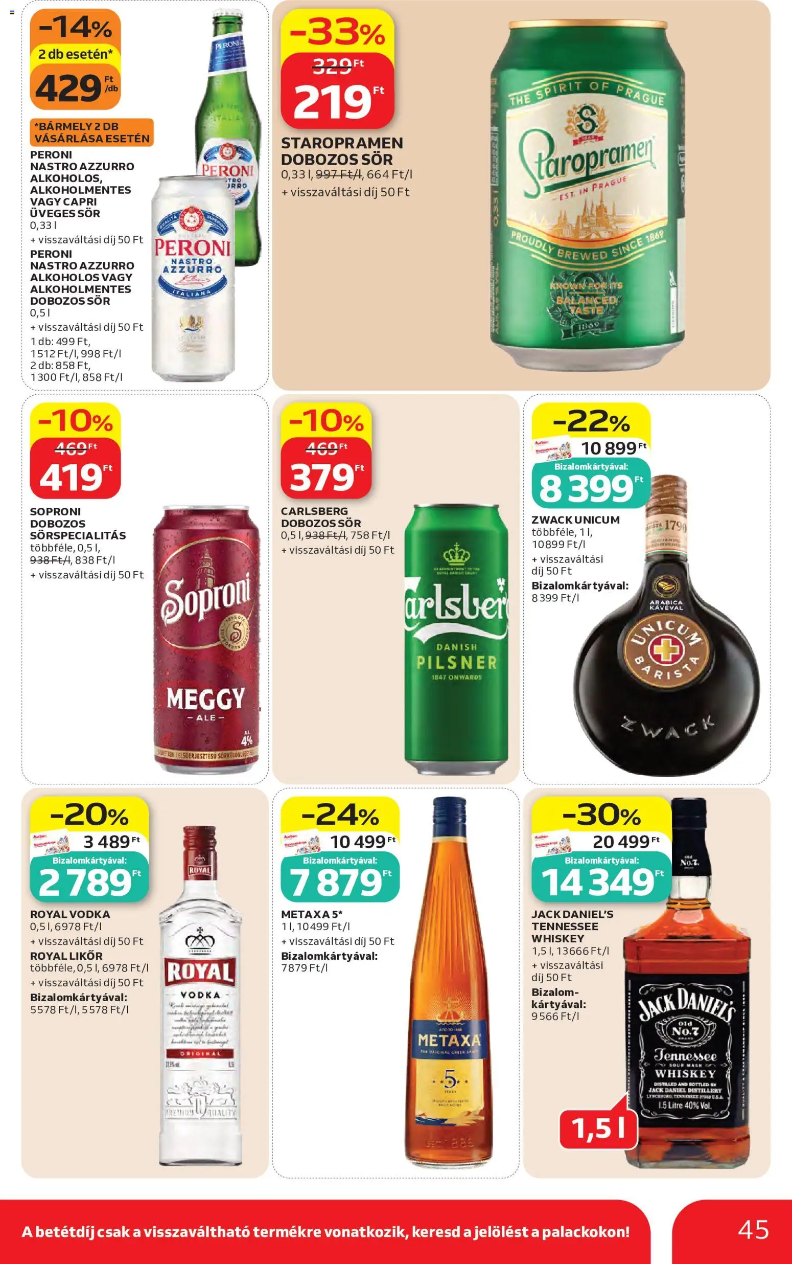 Auchan akciós ujság - amely érvényes a következő dátumtól: 07.05.2026 | Oldal: 45 | Termékek: Metaxa, Meggy, Dobozos sör, Sör