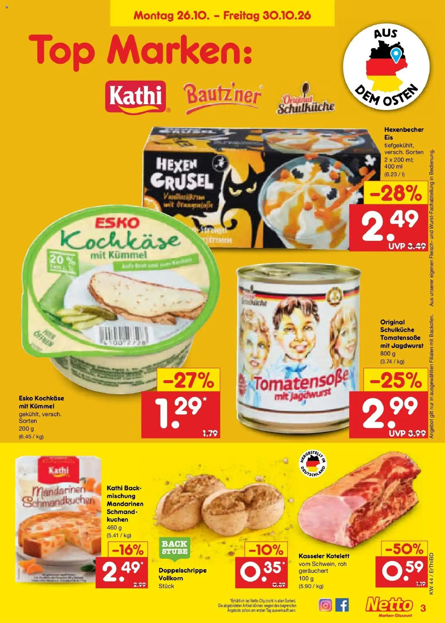 Netto Marken-Discount Prospekt Weimar – gültig ab 26.10.2026 | Seite: 3 | Produkte: Top, Mandarinen, Kuchen, Fleisch