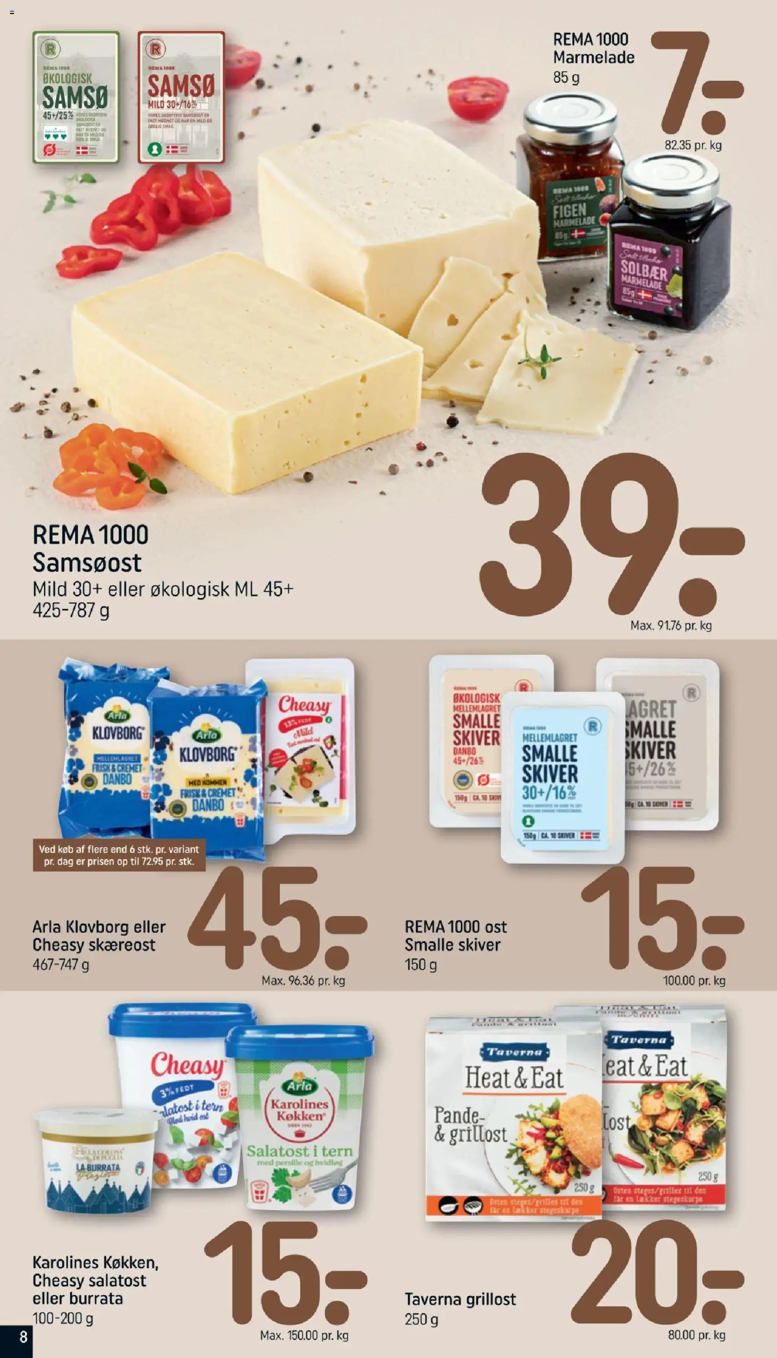 Rema 1000 tilbudsavis – gyldig fra 23/08/2026 | Side: 8 | Produkter: Ost, Salt, Solbær, Burrata