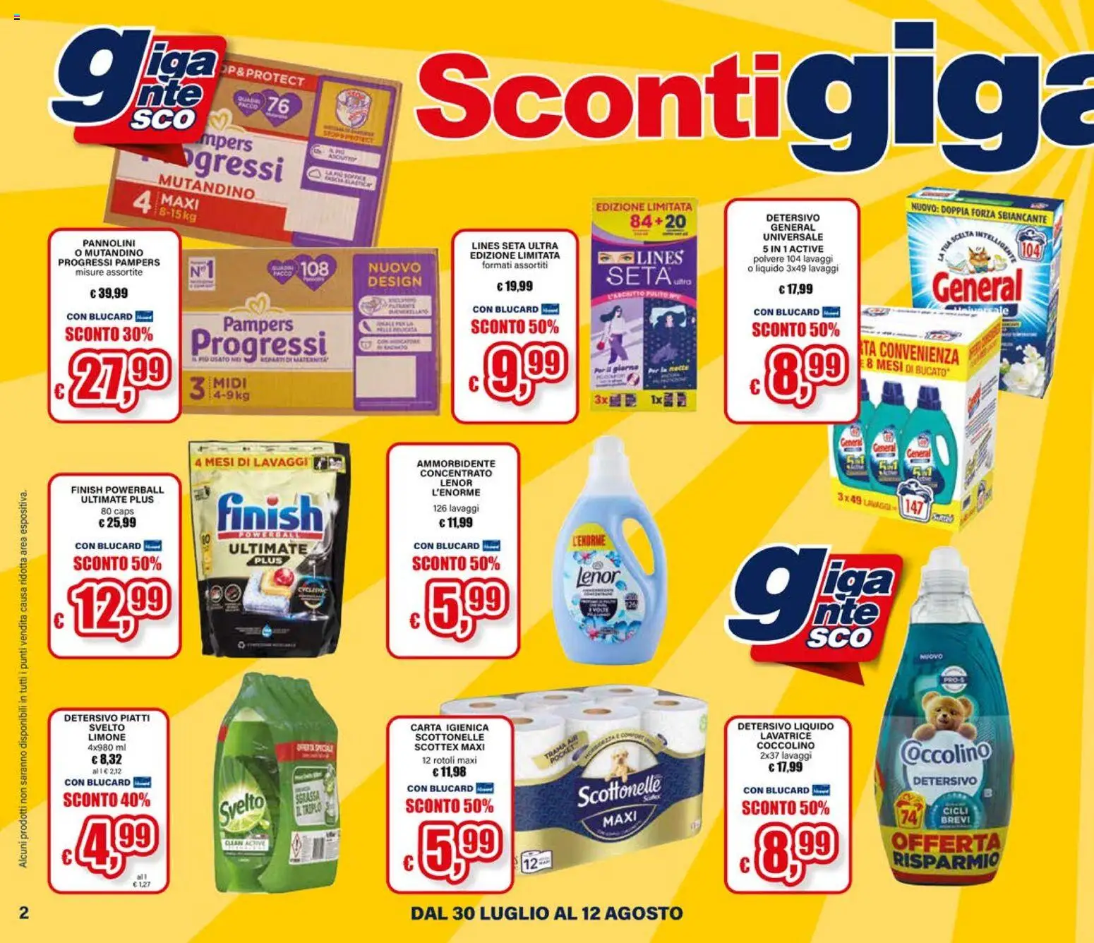 Volantino Il Gigante del 30/07/2026 | Pagina: 2 | Prodotti: Pannolini, Carta igienica, Lavatrice, Pampers