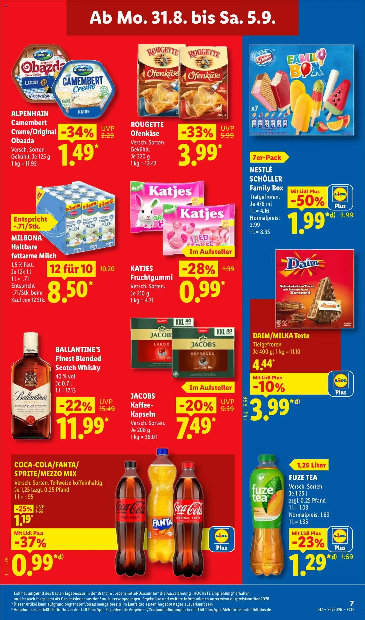 Lidl Německo leták od 31.08.2026 | Strana: 15 | Produkty: Box, Milbona, Fanta, Fuze Tea