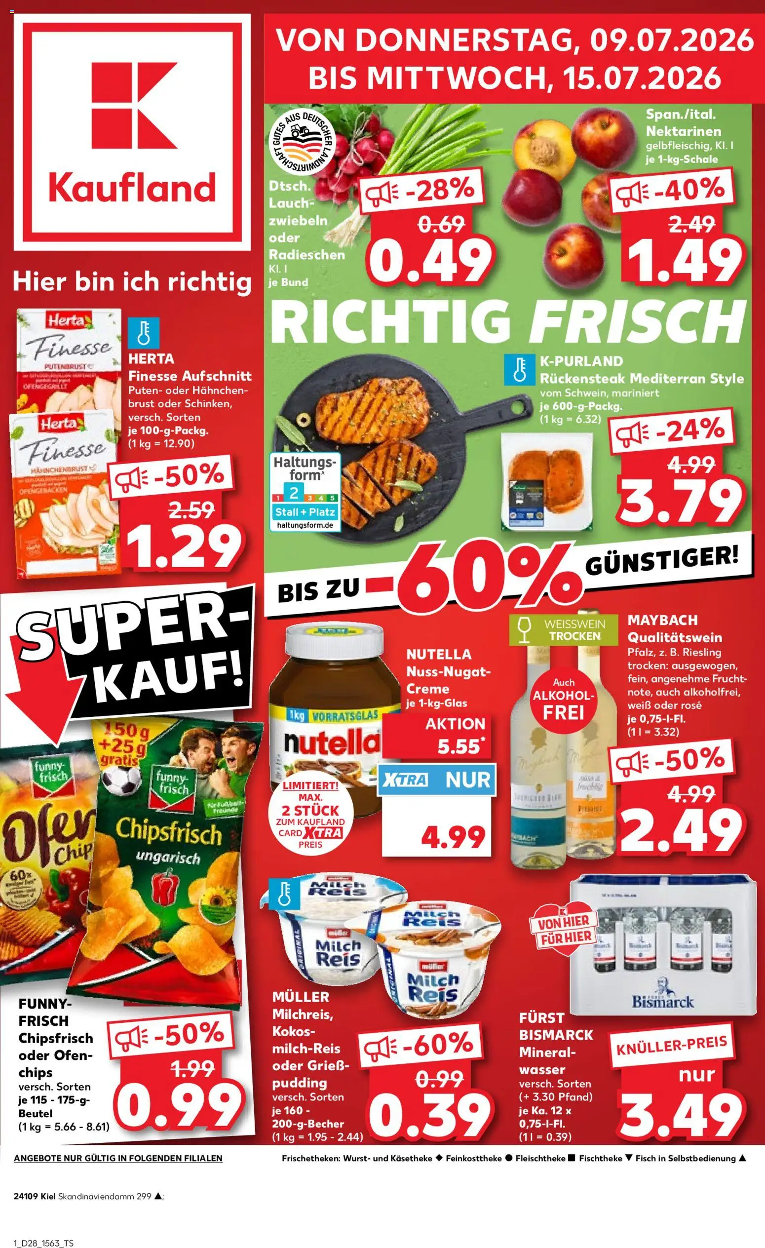 Kaufland Německo leták - Kiel od 09.07.2026 | Strana: 1 | Produkty: Forma, Riesling, Kokos, Nutella