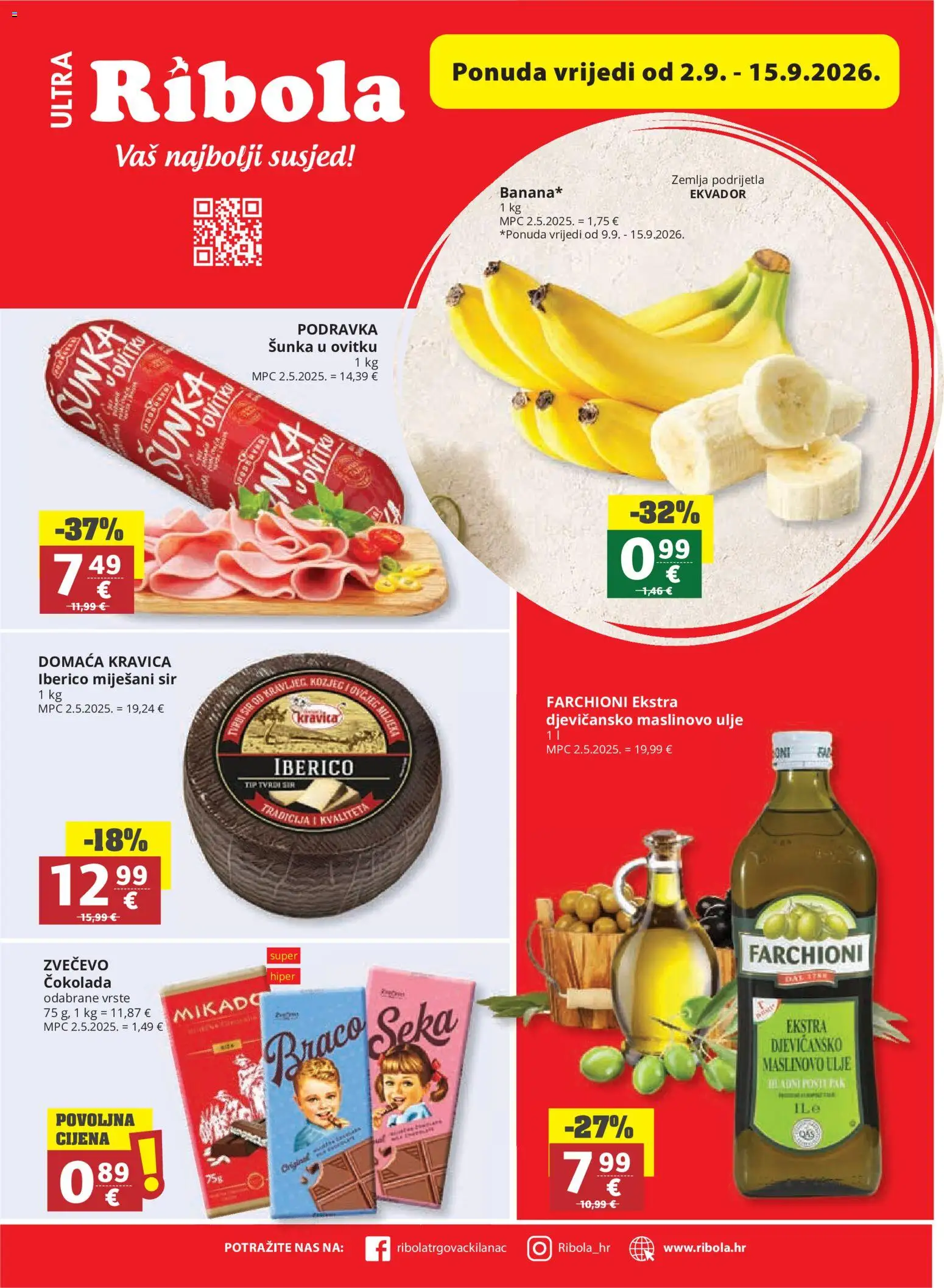 Ribola katalog | vrijedi od 07.09.2026 | Stranica: 1 | Proizvodi: Sir, Podravka, Maslinovo ulje, Tvrdi sir