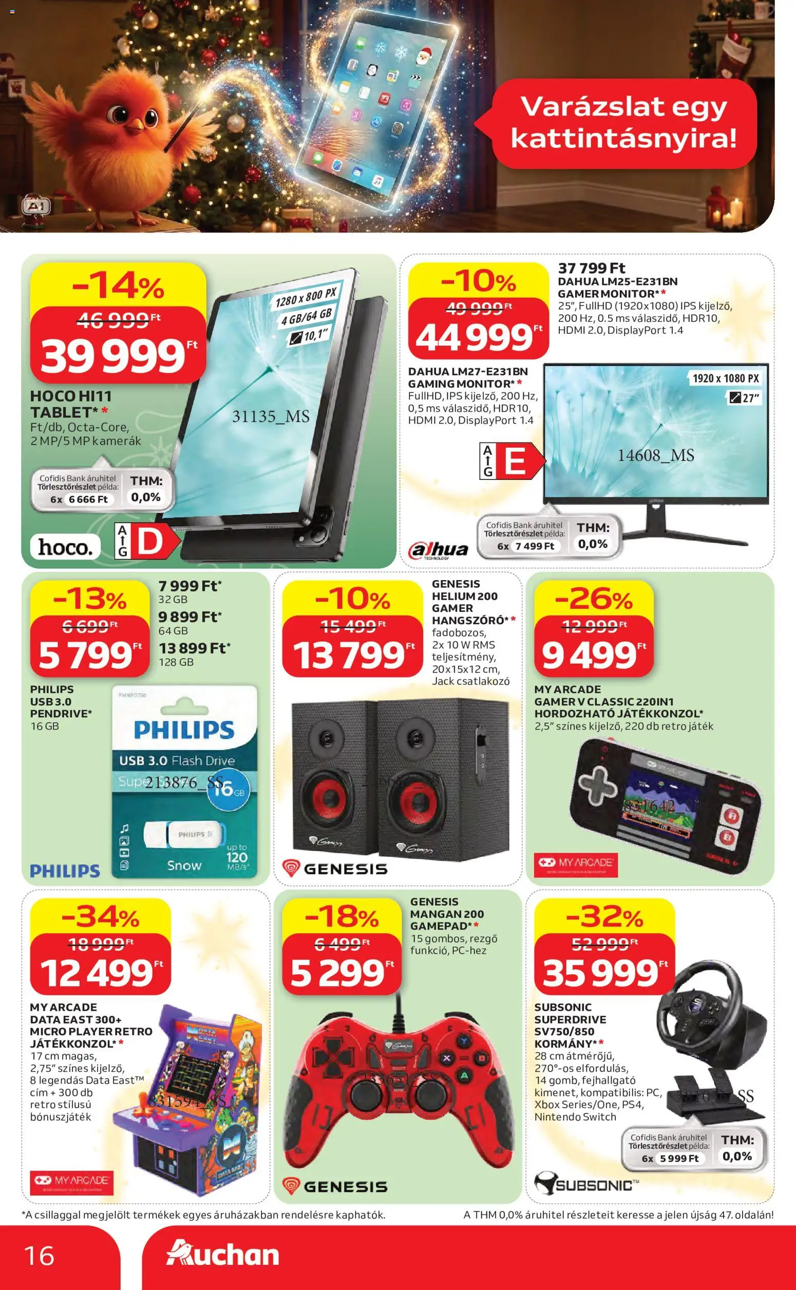 Auchan akciós ujság - amely érvényes a következő dátumtól: 2026.10.22. | Oldal: 16 | Termékek: Tablet, Fejhallgató, Játék, Gamepad