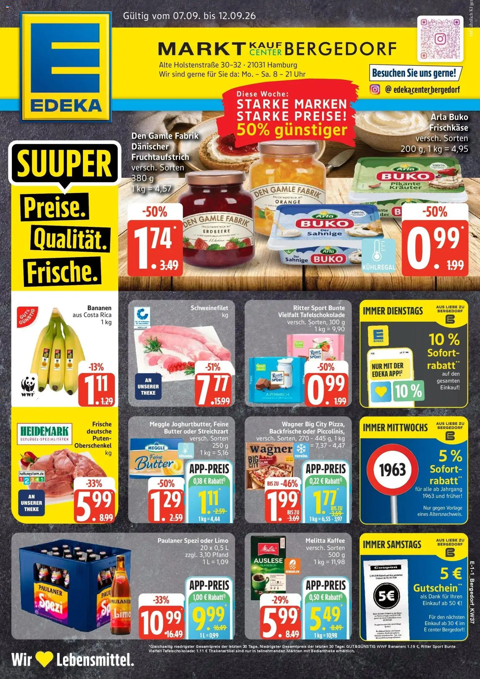 Edeka Prospekt Hamburg (ab 07.09.2026) » Angebote Online | Seite: 1 | Produkte: Melitta, Butter, Theke, Ritter sport
