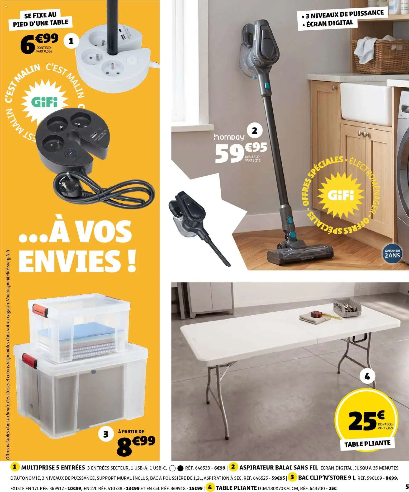 {H1} | Page: 5 | Produits: Aspirateur, Aspirateur balai sans fil, Table pliante, Garage