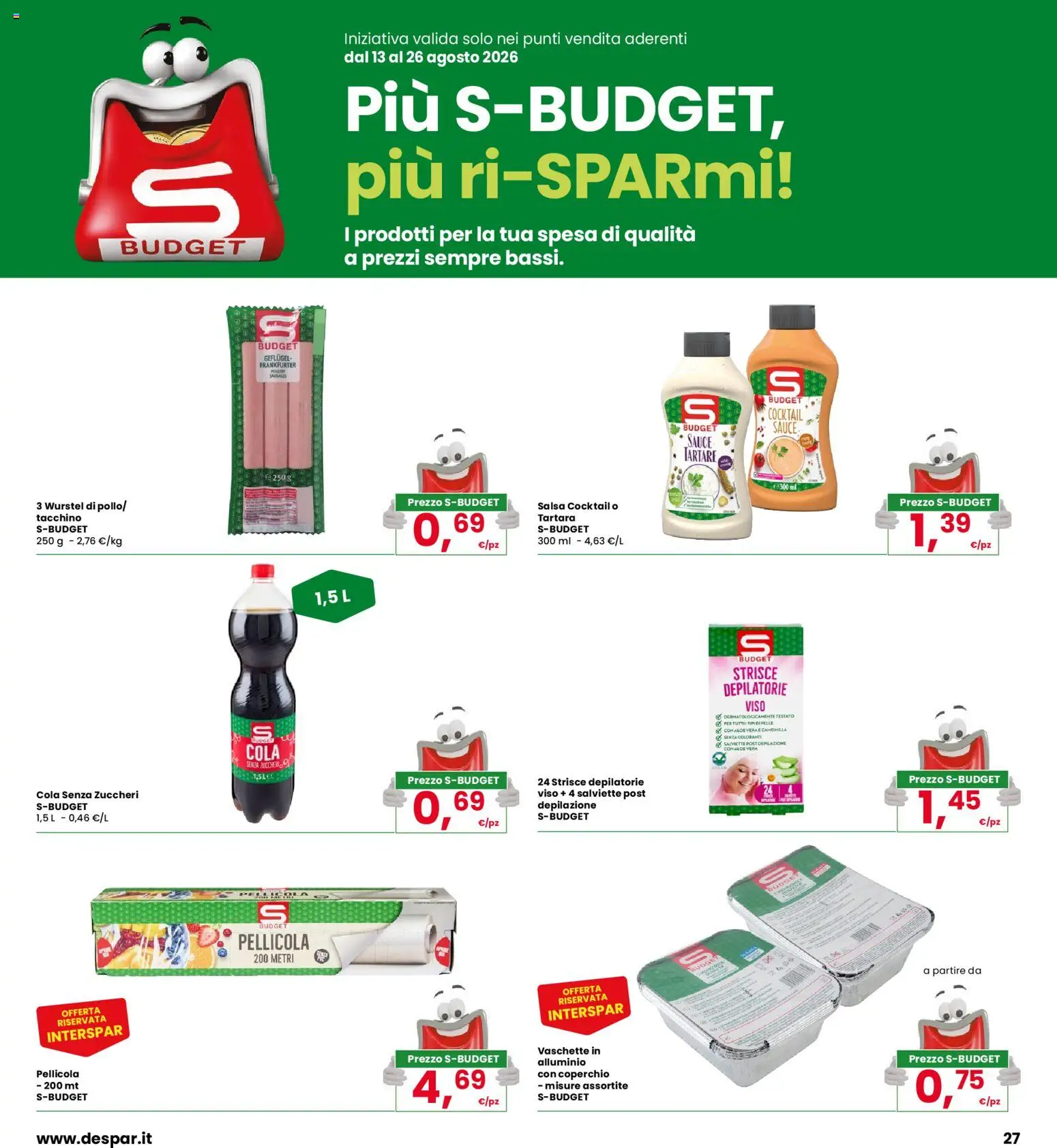 Volantino Interspar del 13/08/2026 | Pagina: 27 | Prodotti: Strisce, Coperchio, Cocktail, Aloe vera