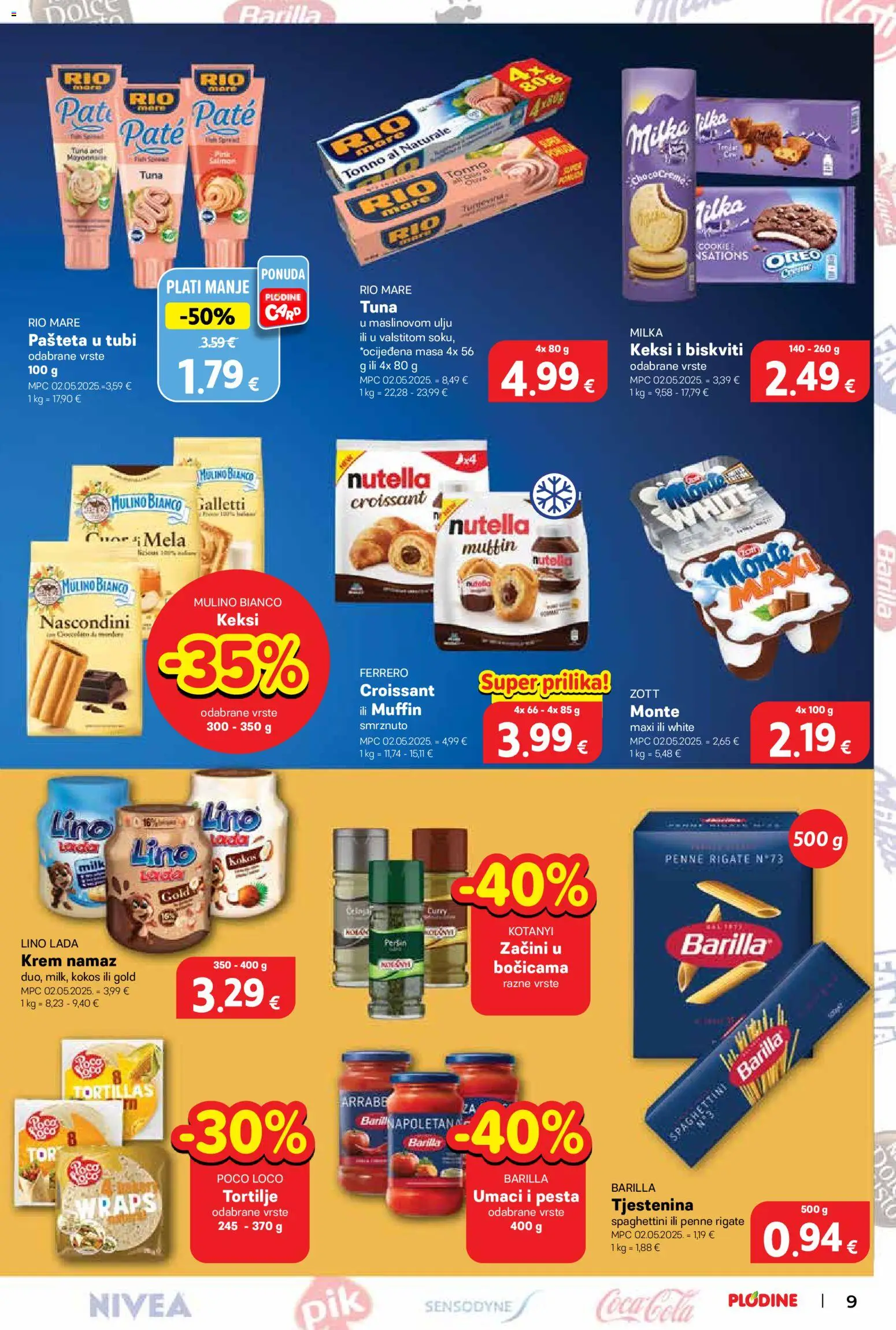 Plodine katalog | vrijedi od 19.08.2026 | Stranica: 9 | Proizvodi: Nutella, Keksi, Tuna, Kokos