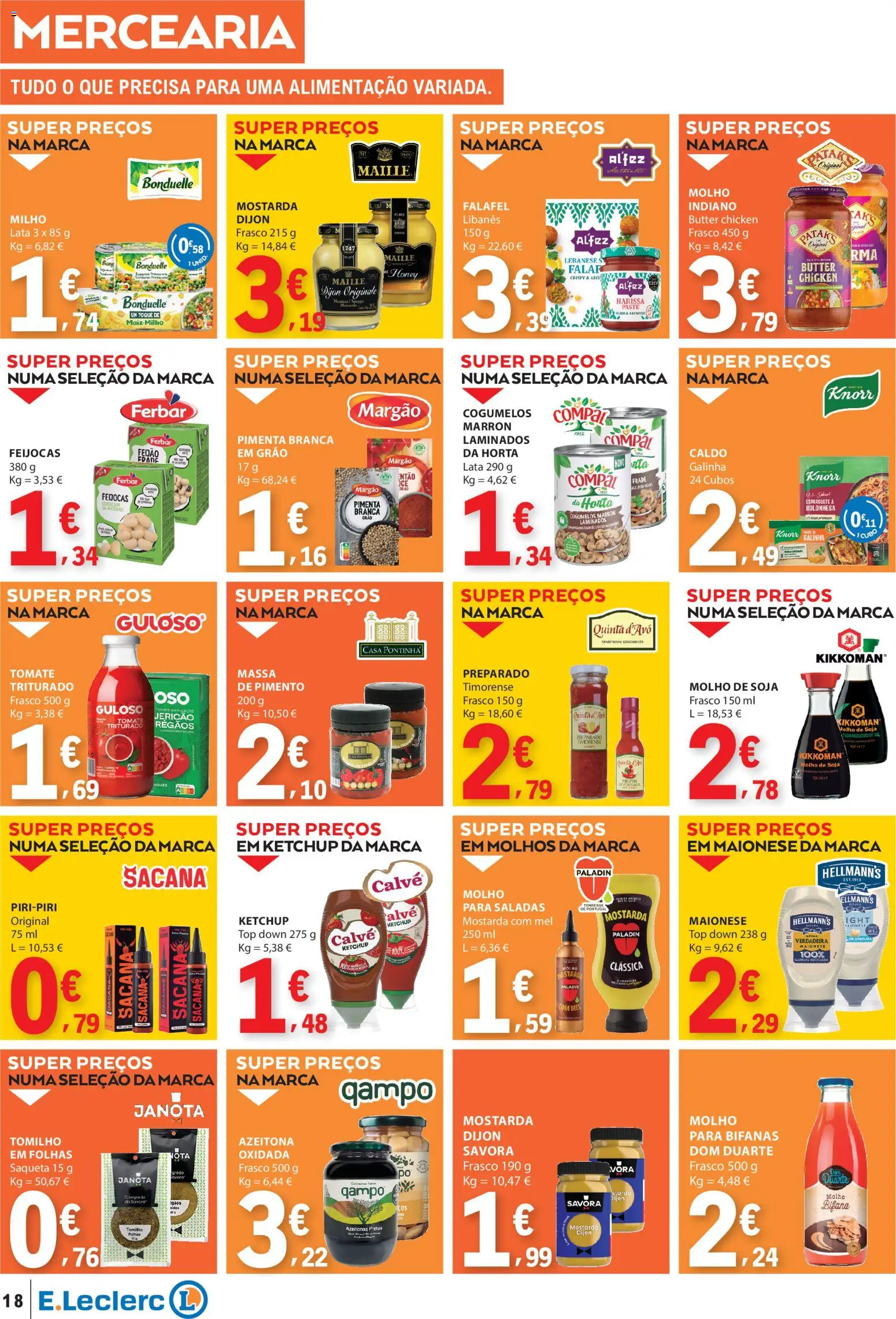 E.Leclerc folheto │ válido de 03/09/2026 | Página: 18 | Produtos: Esparguete, Knorr, Molho de soja, Ketchup