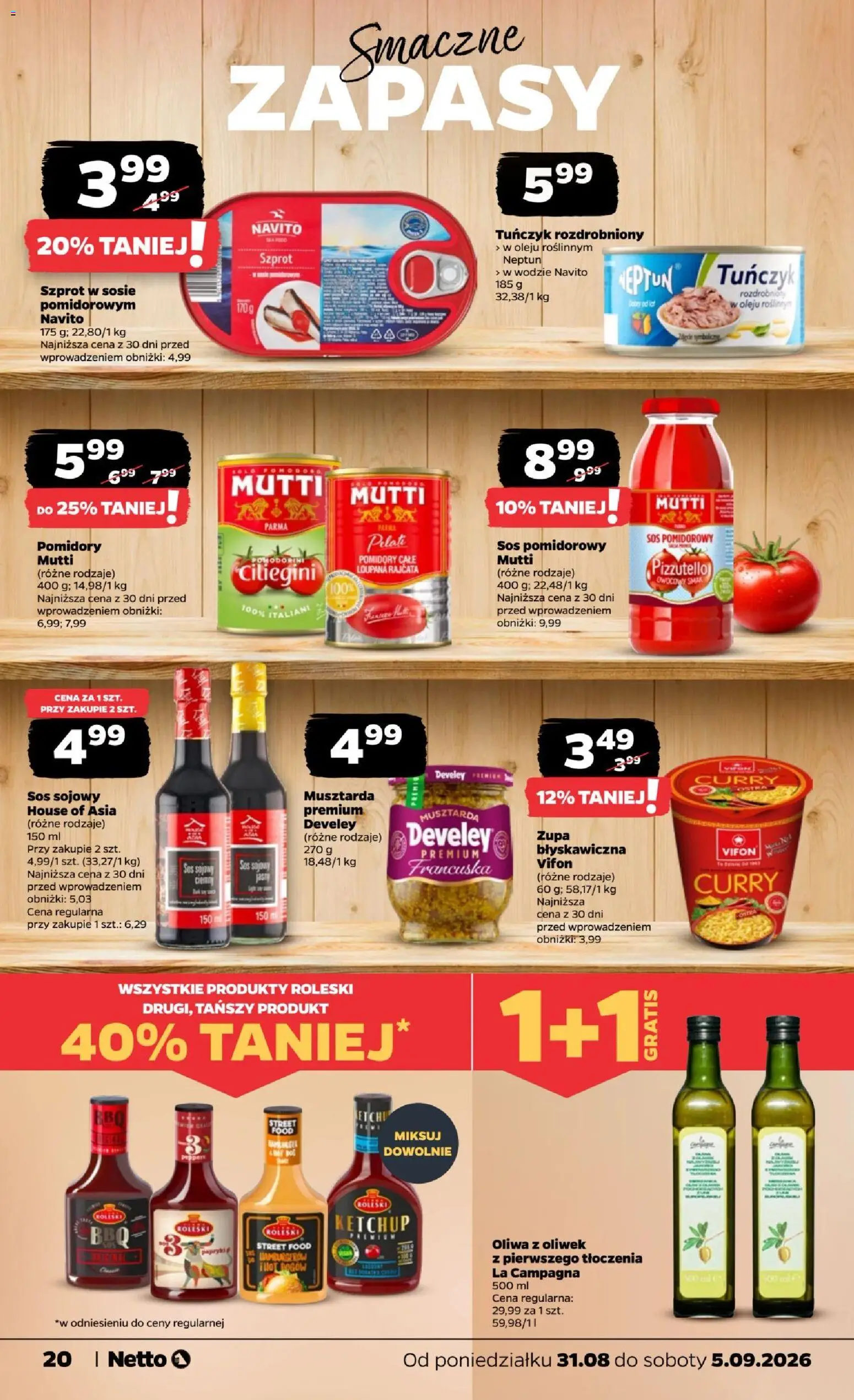 Netto gazetka od poniedziałku od 31.08.2026 | Strona: 20 | Produkty: Curry, Sos pomidorowy, Vifon, Zupa