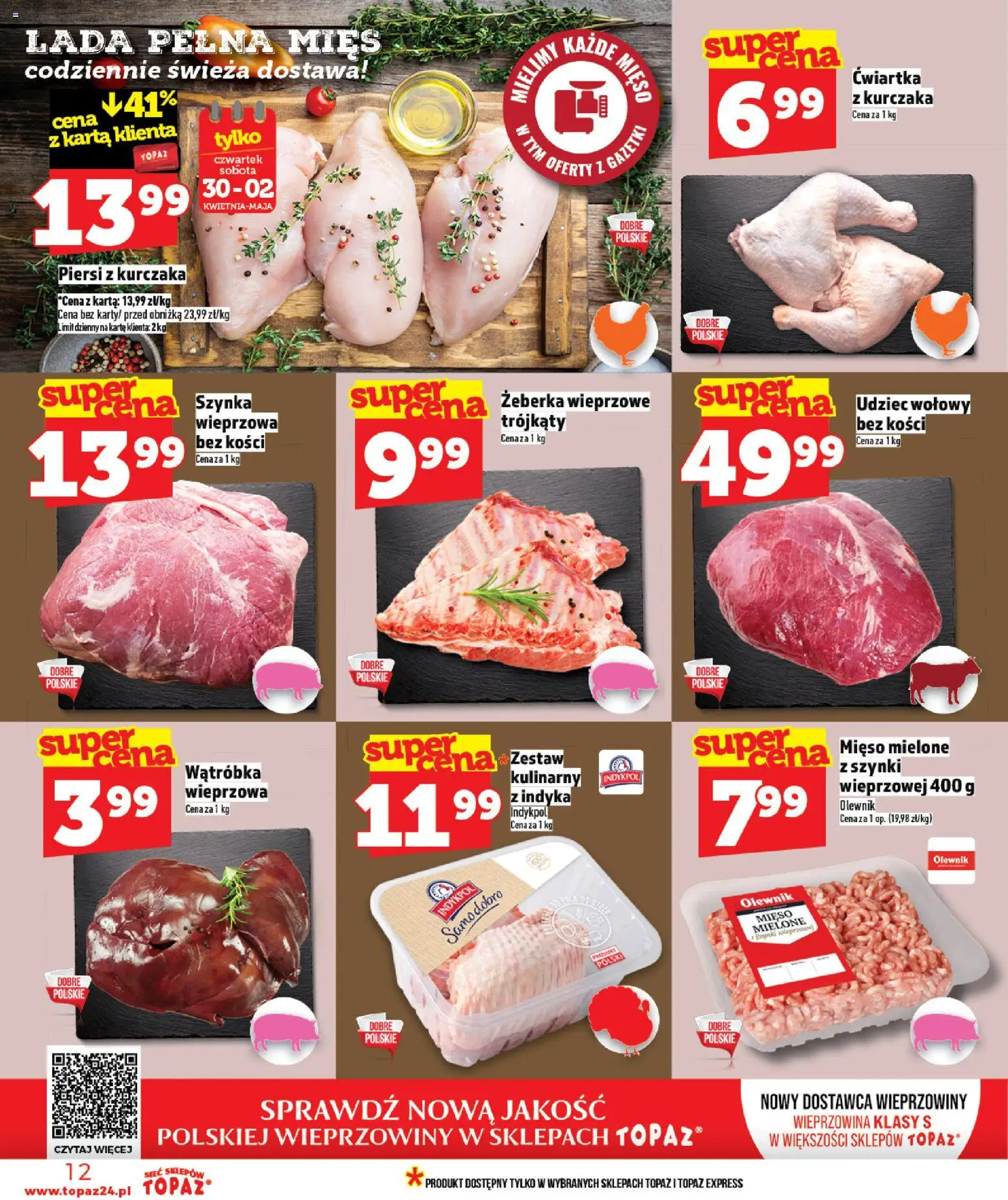 Topaz gazetka - MAZ od 30.04.2026 | Strona: 12 | Produkty: Karta, Piersi, Wątróbka, Mięso mielone