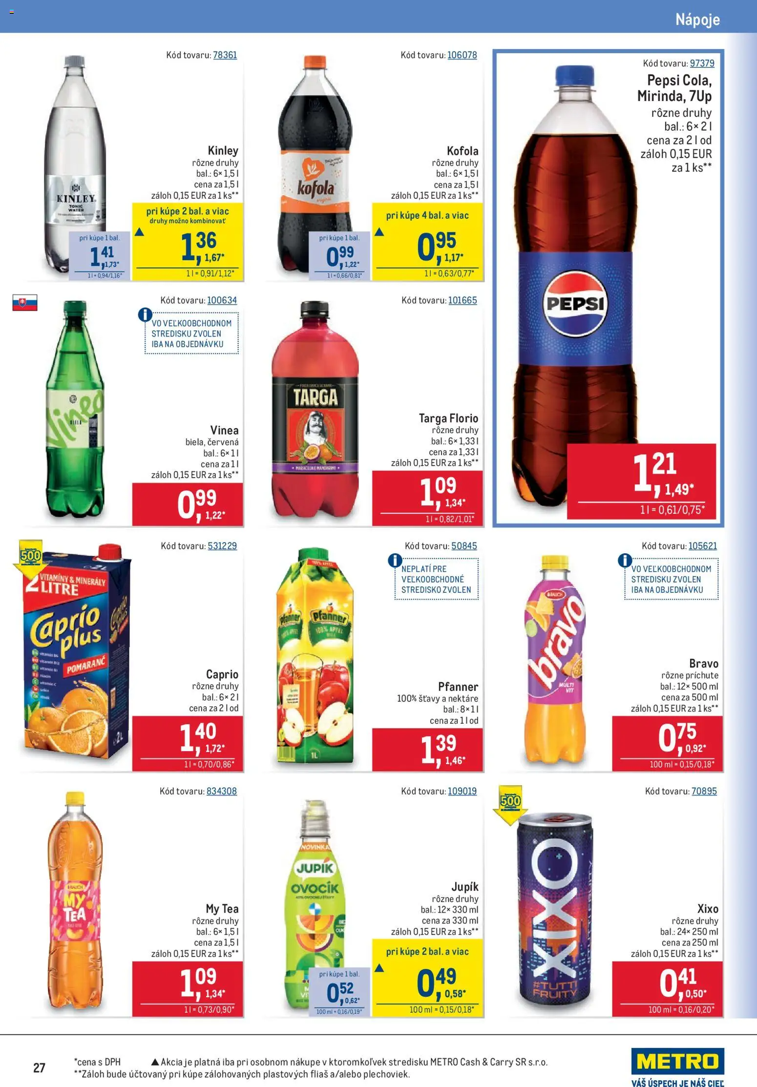Nové Metro akcie – leták je platný od 29.07.2026 | Strana: 27 | Produkty: Kofola, Pepsi, Rádio, Vinea