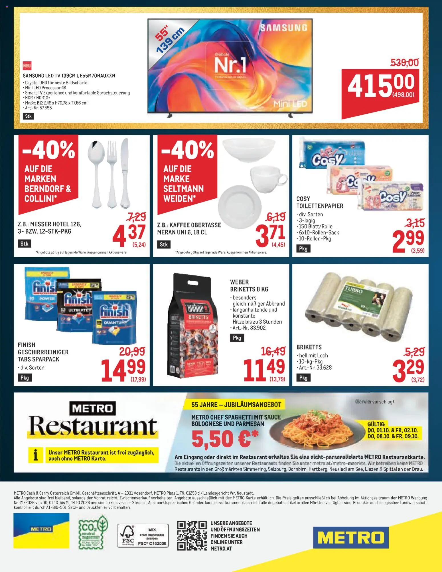 Metro angebote 55 Jahre gültig ab 01.10.2026 | Seite: 4 | Produkte: TV, Samsung, Spaghetti