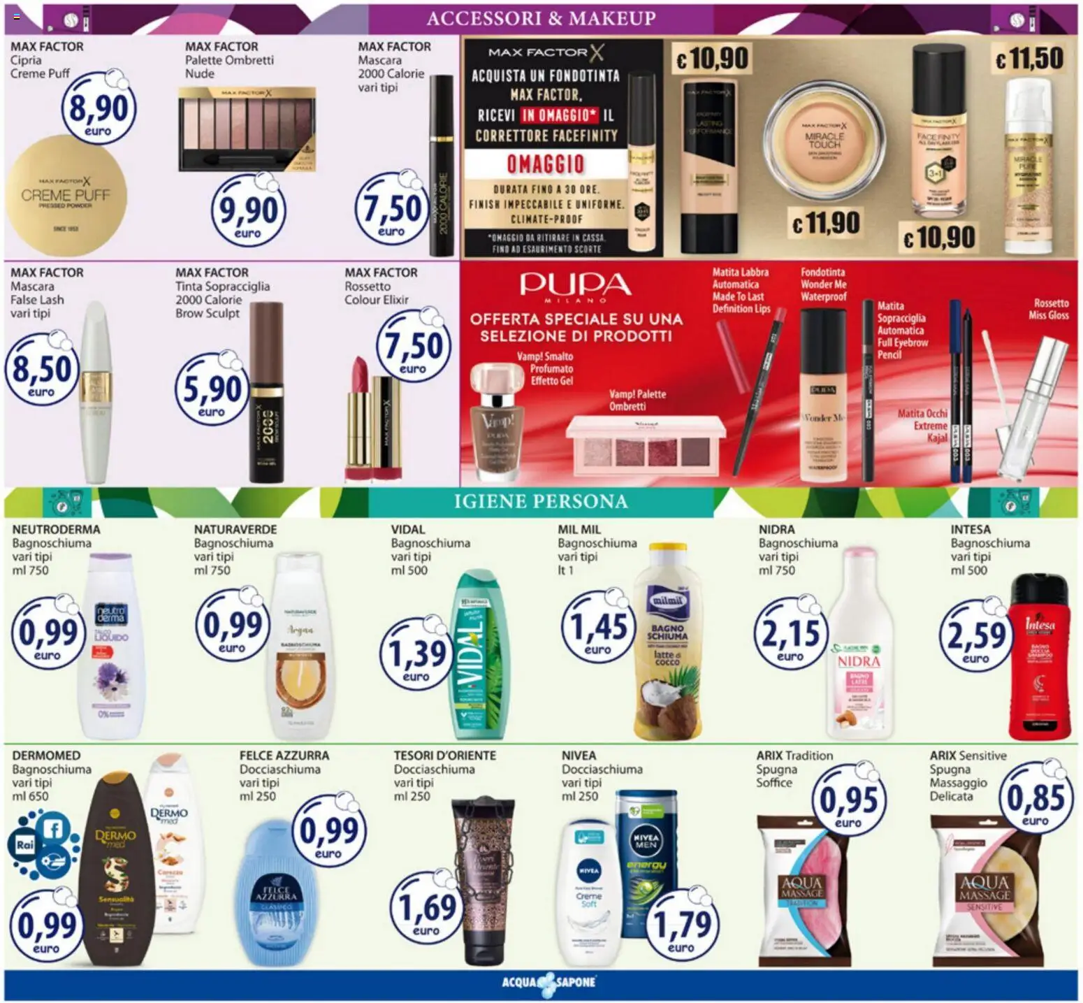 Volantino Acqua e Sapone del 09.03.2026 | Pagina: 5 | Prodotti: Mascara, Sapone, Bagnoschiuma, Cipria