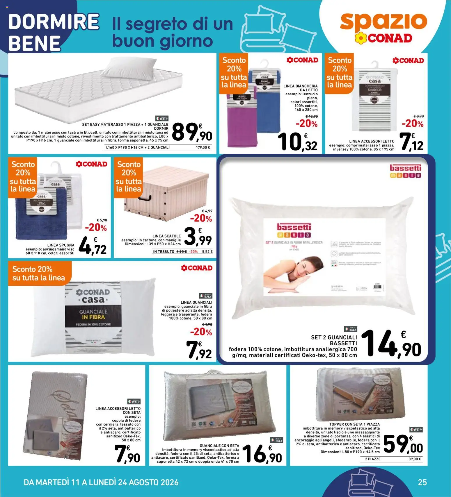 Volantino Spazio Conad del 11/08/2026 | Pagina: 25 | Prodotti: Spugna, Saponetta, Letto, Elastici