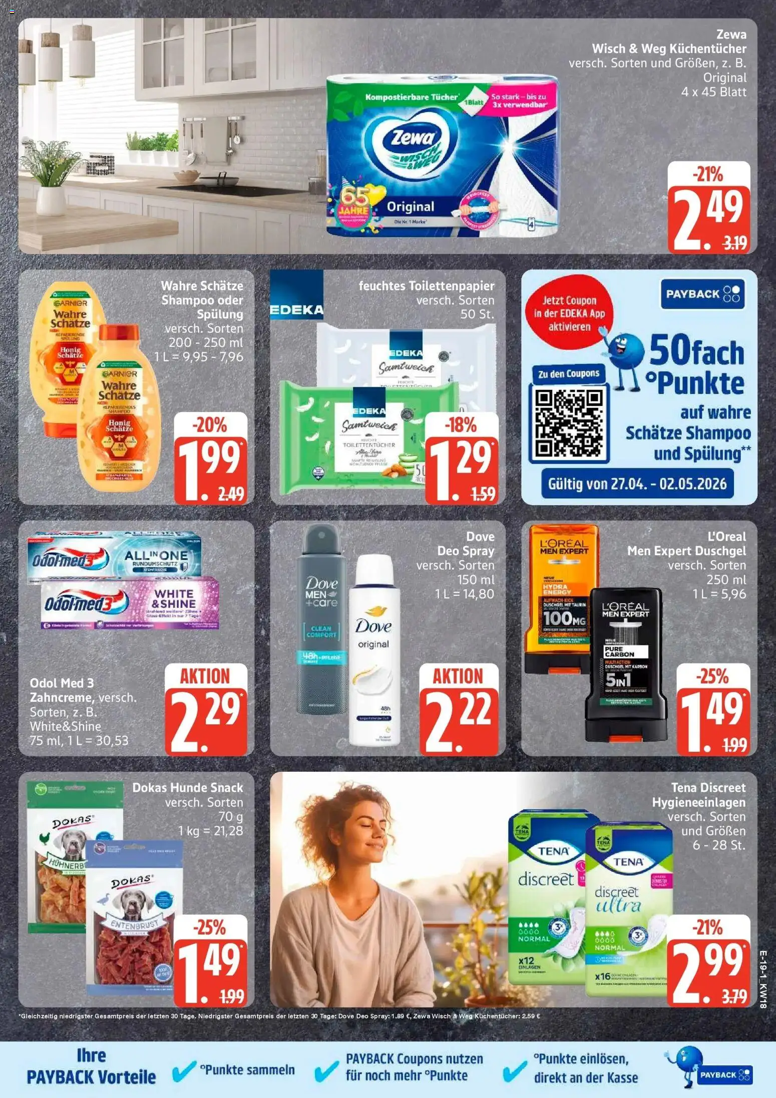 Edeka Prospekt Hamburg – gültig ab 27.04.2026 | Seite: 22 | Produkte: Zewa, Shampoo, Toilettenpapier, Feuchtes Toilettenpapier
