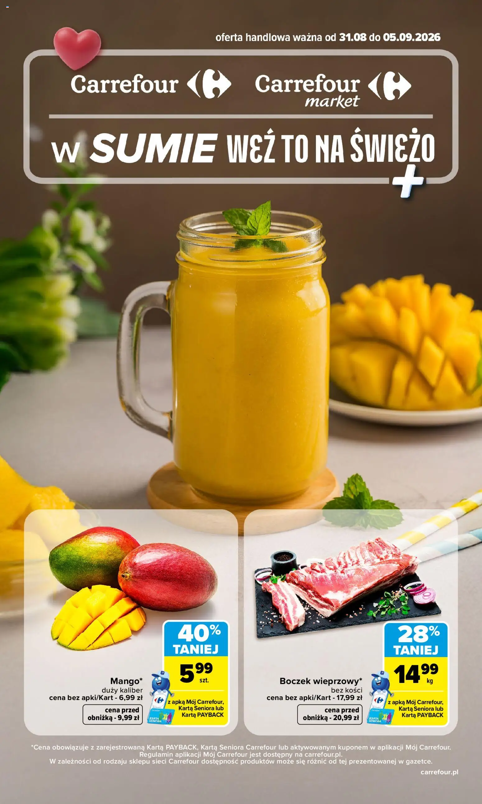 Carrefour gazetka - Weź to na świeżo od 31.08.2026 | Strona: 1 | Produkty: Karta, Boczek