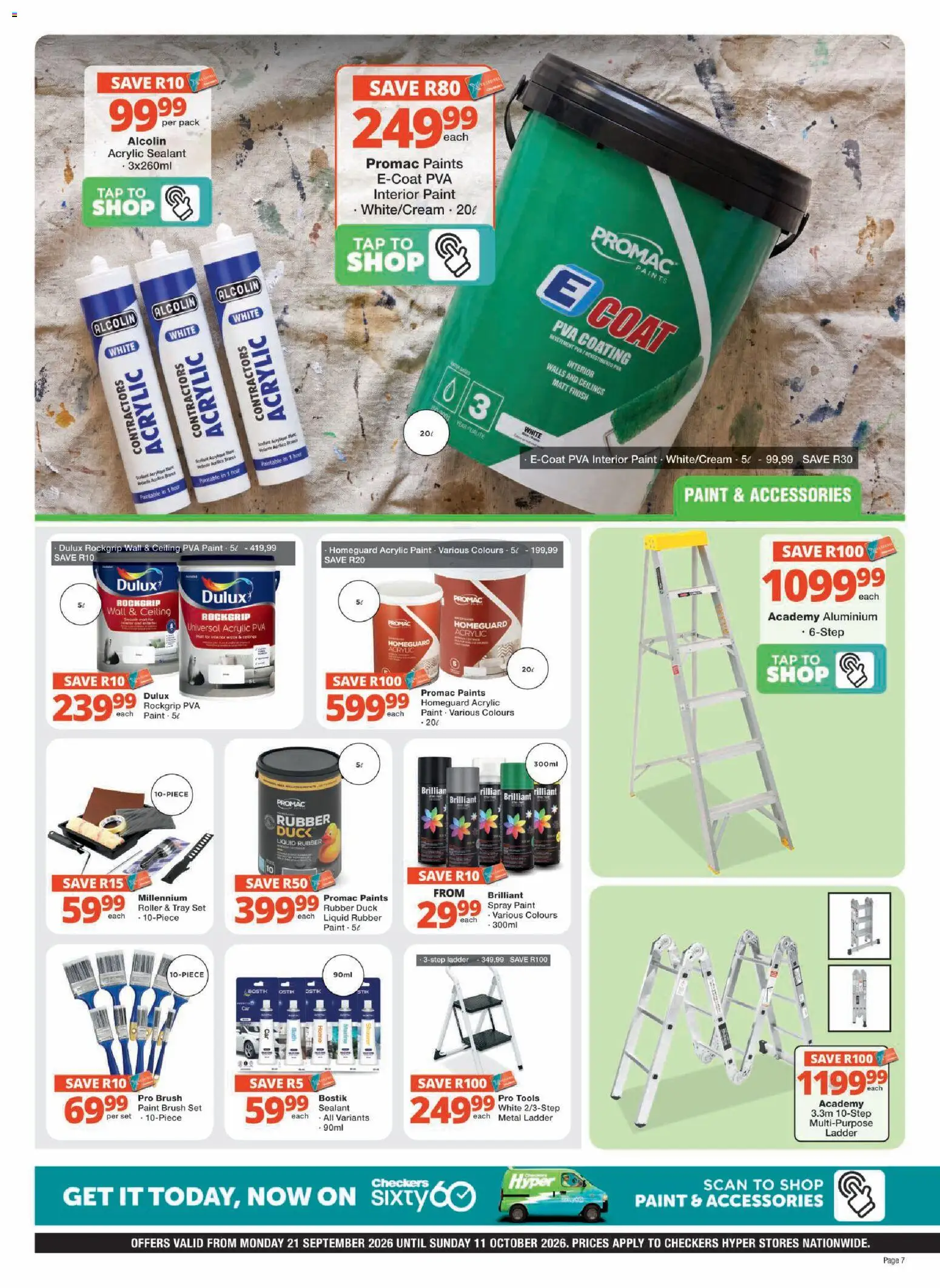 New Checkers catalogue – valid from 21/09/2026 | Page: 7 | Products: Tray, Paint, Brush, Tap
