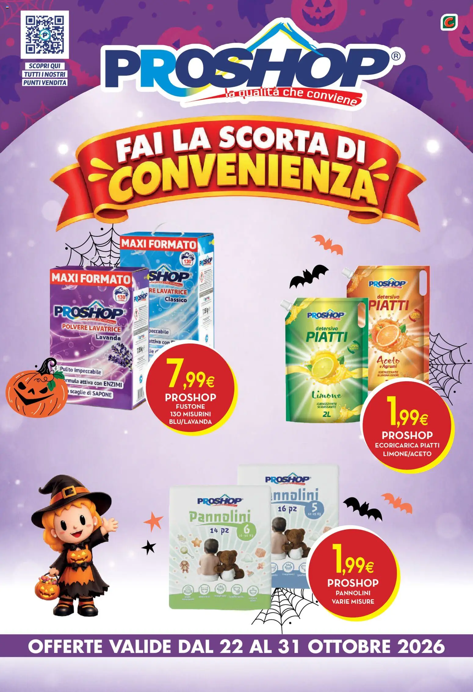 Volantino Proshop del 22/10/2026 | Pagina: 1 | Prodotti: Pannolini, Piatti, Aceto, Lavanda