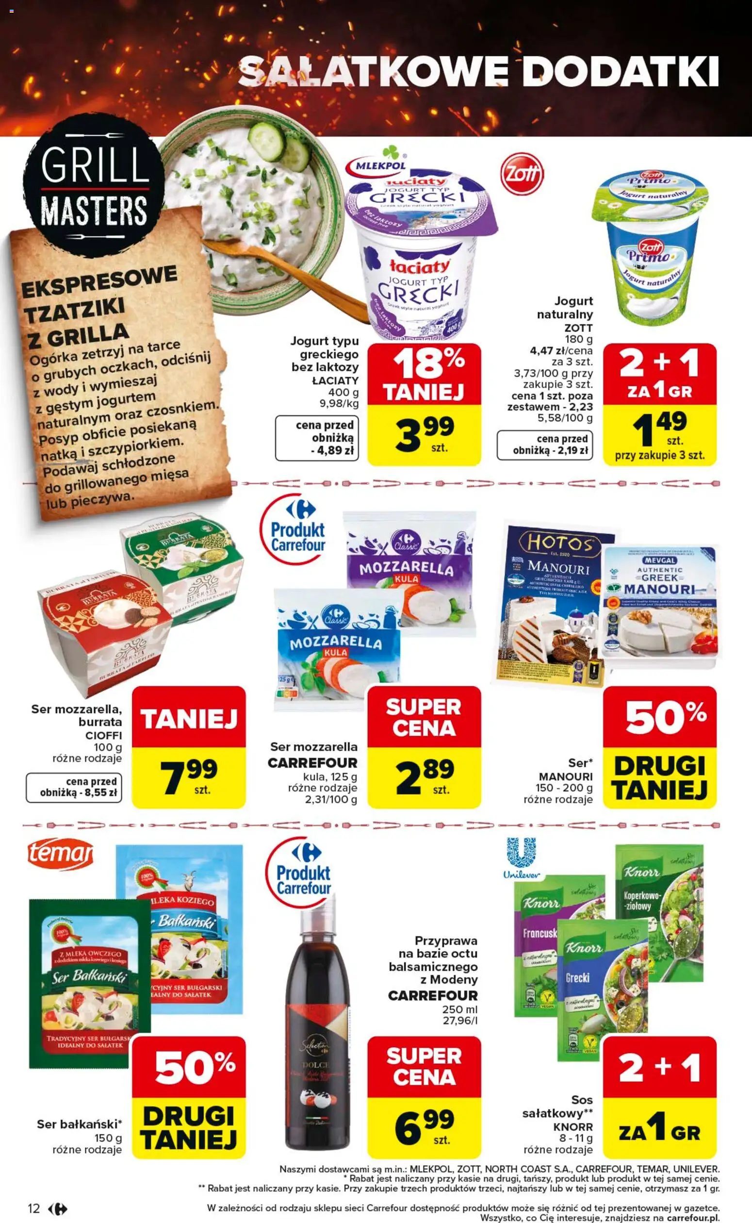 Carrefour gazetka - Misja:Grill Cię wzywa od 23.04.2026 | Strona: 12 | Produkty: Tzatziki, Jogurt naturalny, Jogurt, Mozzarella