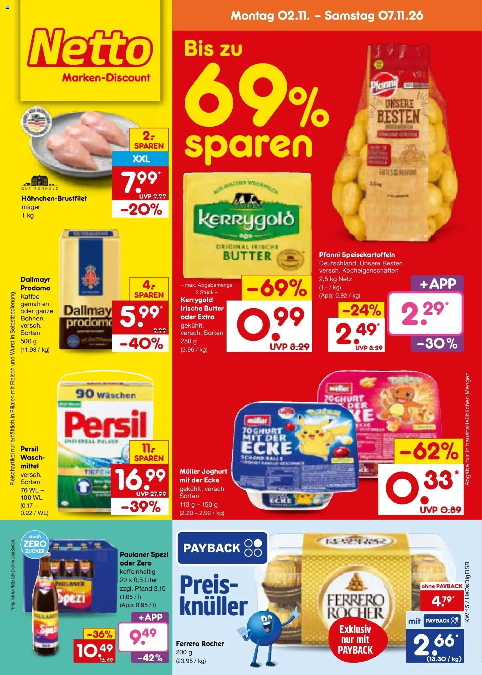 Netto Marken-Discount Prospekt Rostock (ab 02.11.2026) » Angebote | Seite: 5 | Produkte: Butter, Joghurt, Dallmayr prodomo, Fleisch