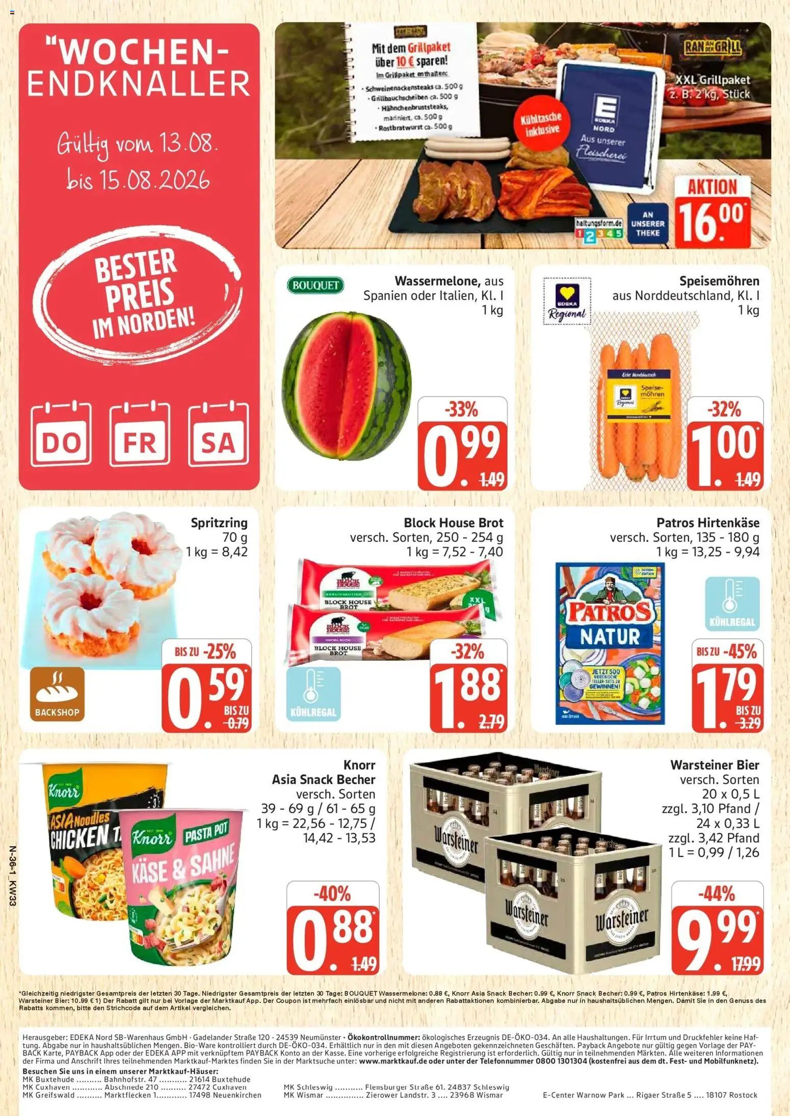 Edeka Prospekt Schleswig (ab 10.08.2026) » Angebote Online | Seite: 36 | Produkte: Knorr, Mohren, Wassermelone, Kühltasche