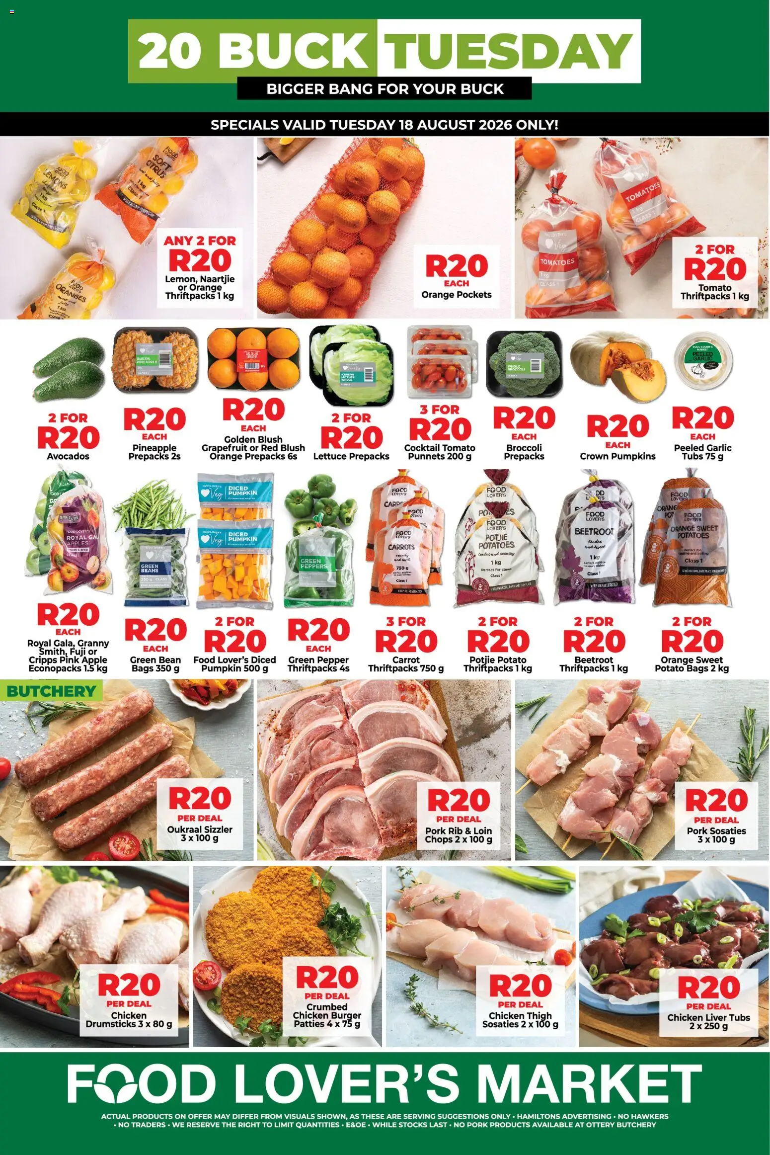 New Food Lover's Market catalogue – valid from 18/08/2026 | Page: 1 | Products: Chicken drumsticks, Oranges, Avocados, Lettuce