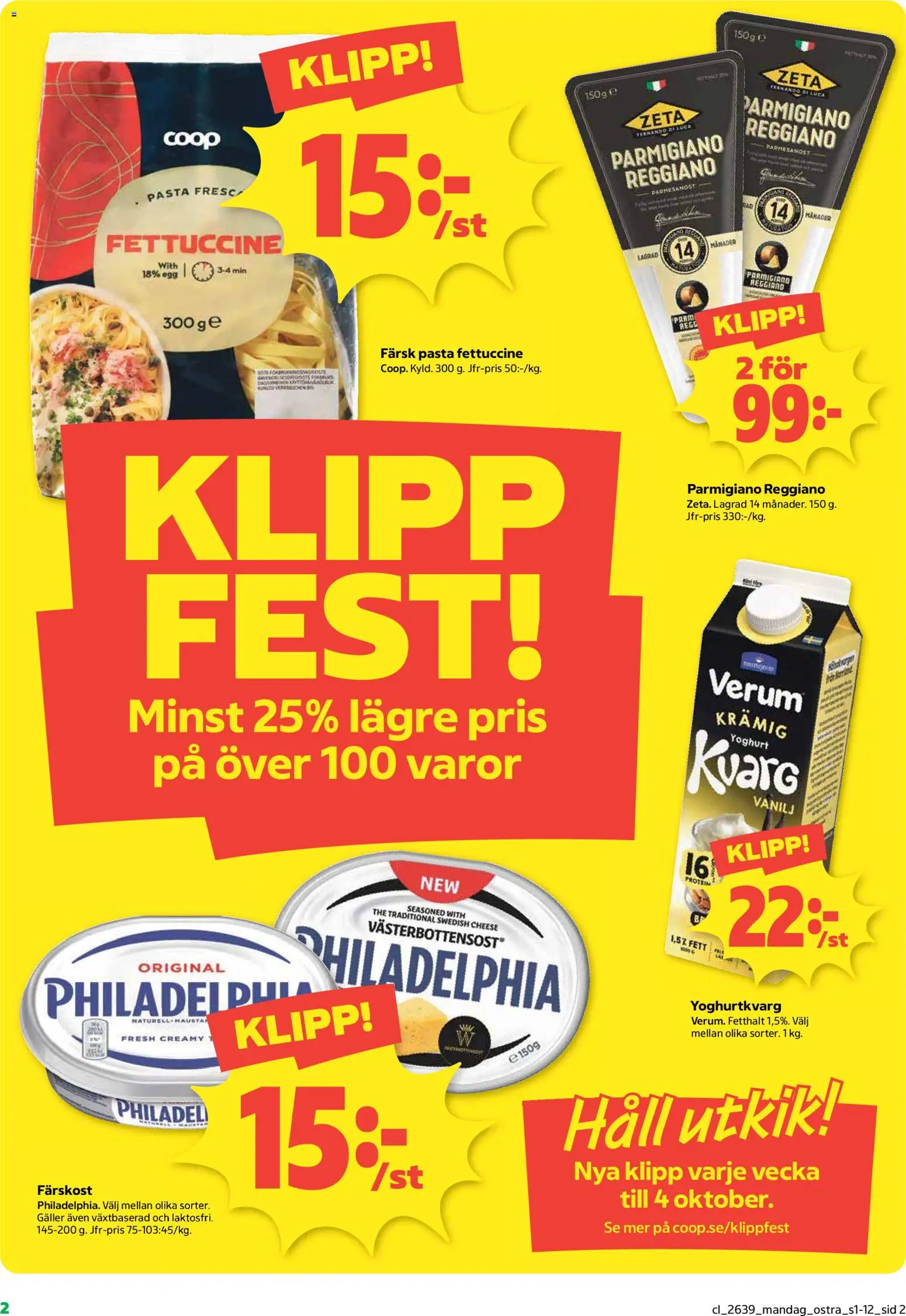 Coop reklamblad aktuell från 21/09/2026 | Sida: 2 | Produkter: Parmigiano Reggiano, Galler, Pasta, Häll