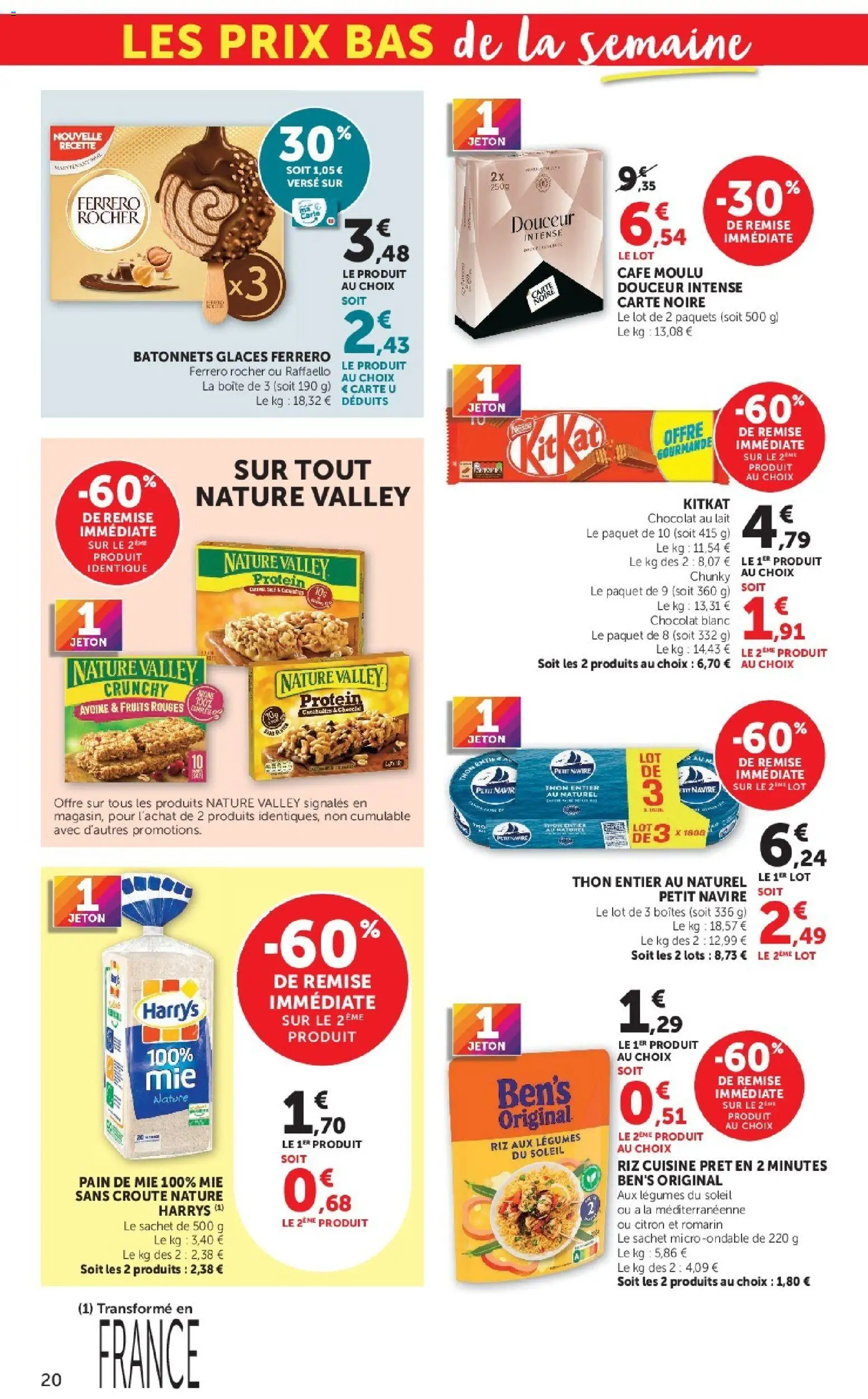 {H1} | Page: 20 | Produits: Chocolat blanc, Ferrero rocher, Fruits, Thon