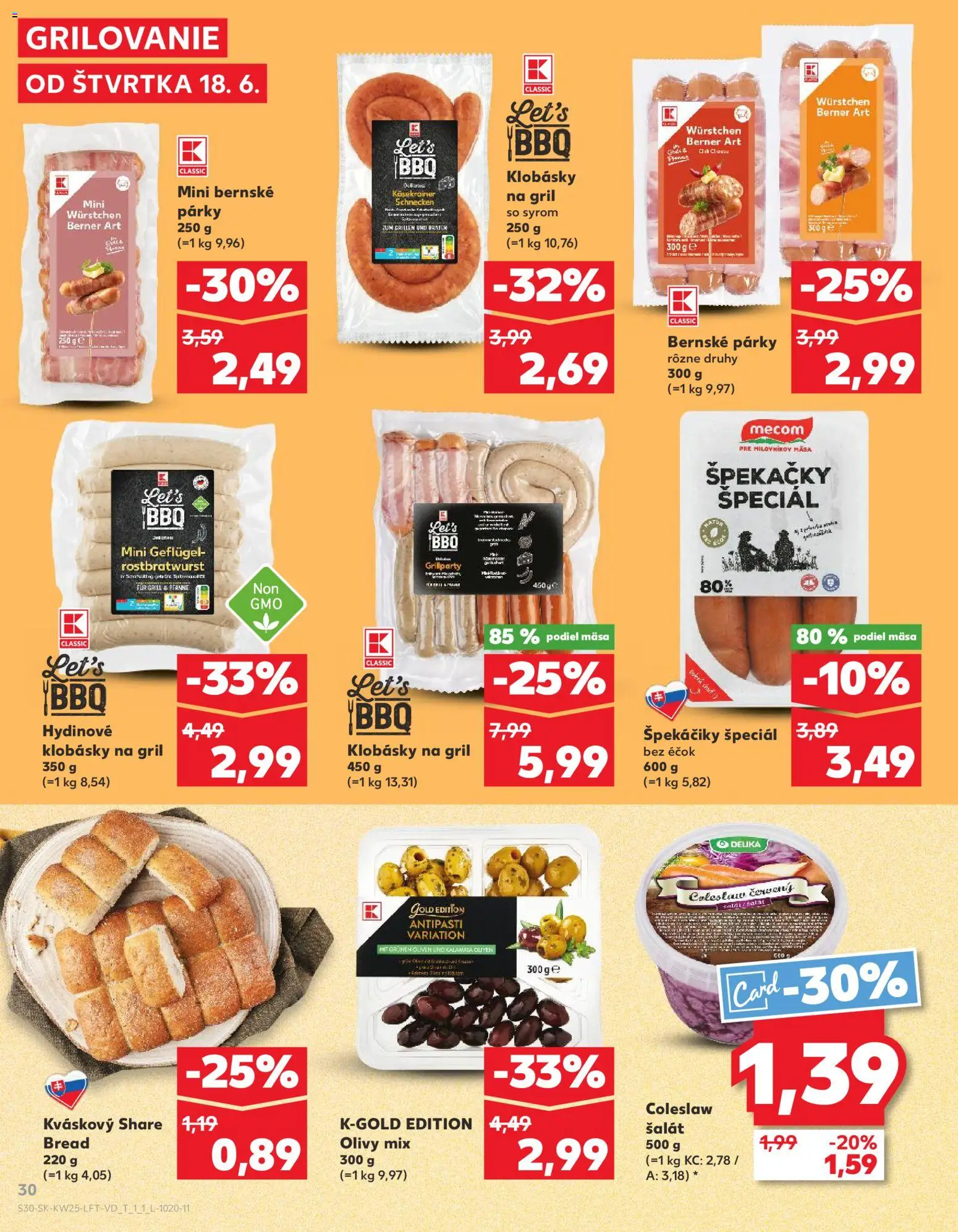Nové Kaufland akcie – leták je platný od 18.06.2026 | Strana: 30 | Produkty: Gril, Šalát, Párky