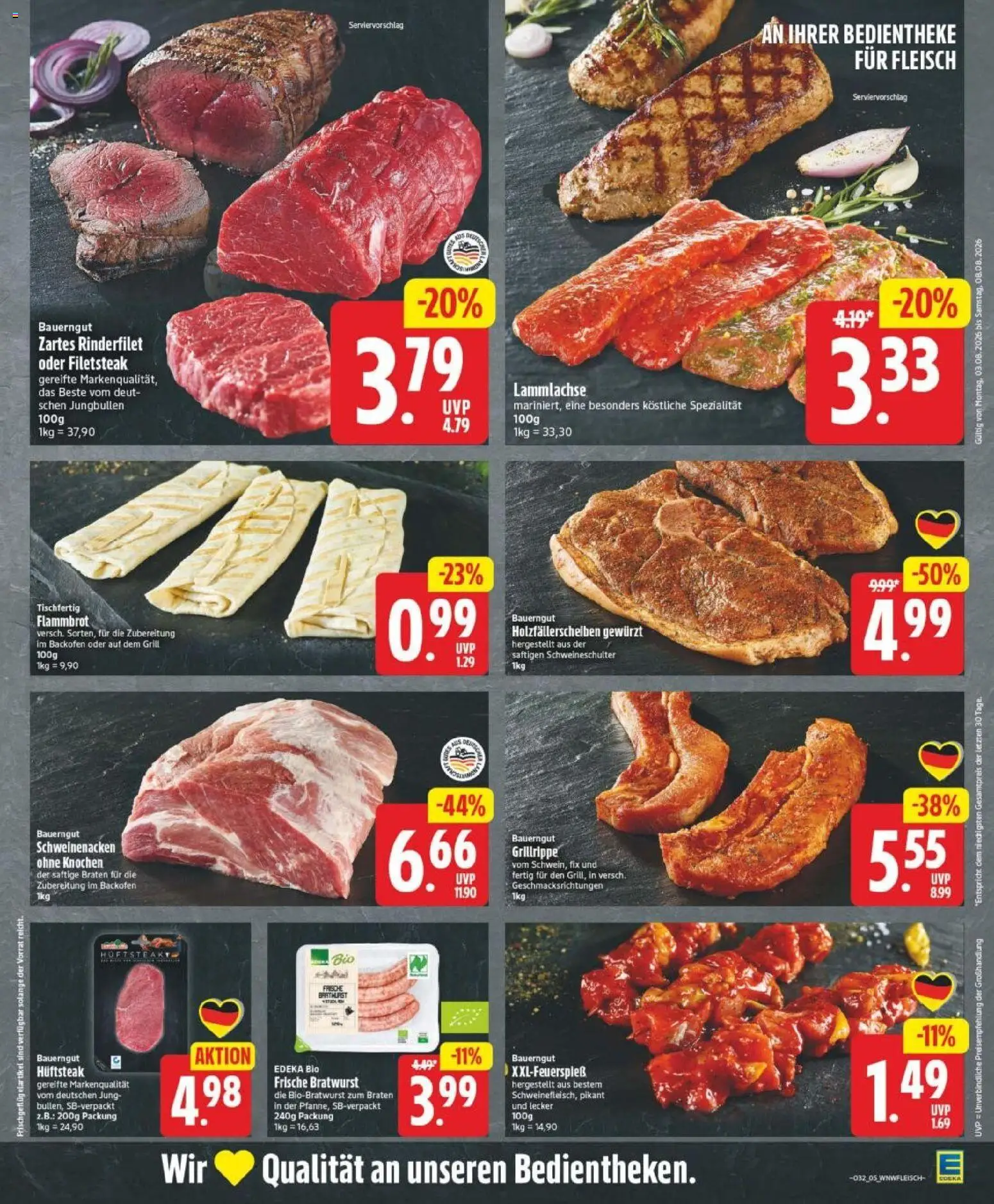 Edeka Prospekt Hannover – gültig ab 03.08.2026 | Seite: 5 | Produkte: Rinderfilet, Bratwurst, Bauerngut, Fleisch