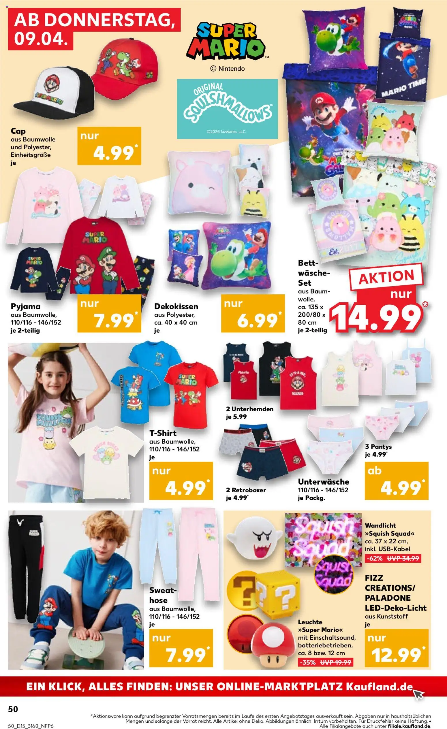 Kaufland Prospekt – gültig ab 09.04.2026 | Seite: 50 | Produkte: T-Shirt, Bett, Unterwäsche, Pyjama