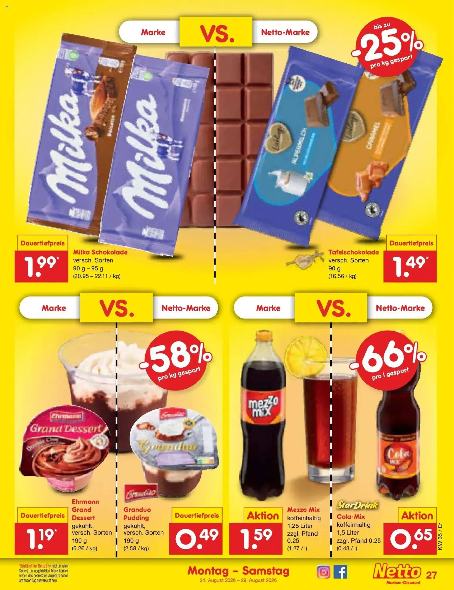 Netto Marken-Discount Prospekt Naumburg (ab 24.08.2026) » Angebote | Seite: 39 | Produkte: Mezzo mix, Schokolade, Milka schokolade, Milka