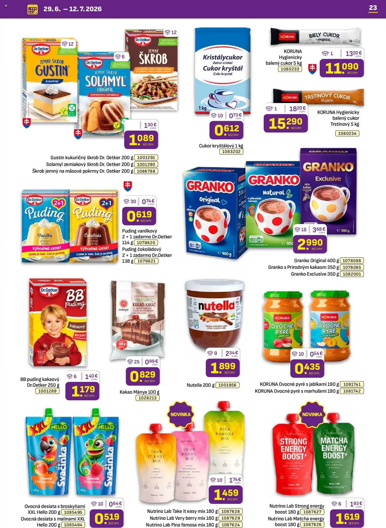 Nové Libex akcie – leták je platný od 29.06.2026 | Strana: 23 | Produkty: Čokoláda, Granko, Nutella, Kakao