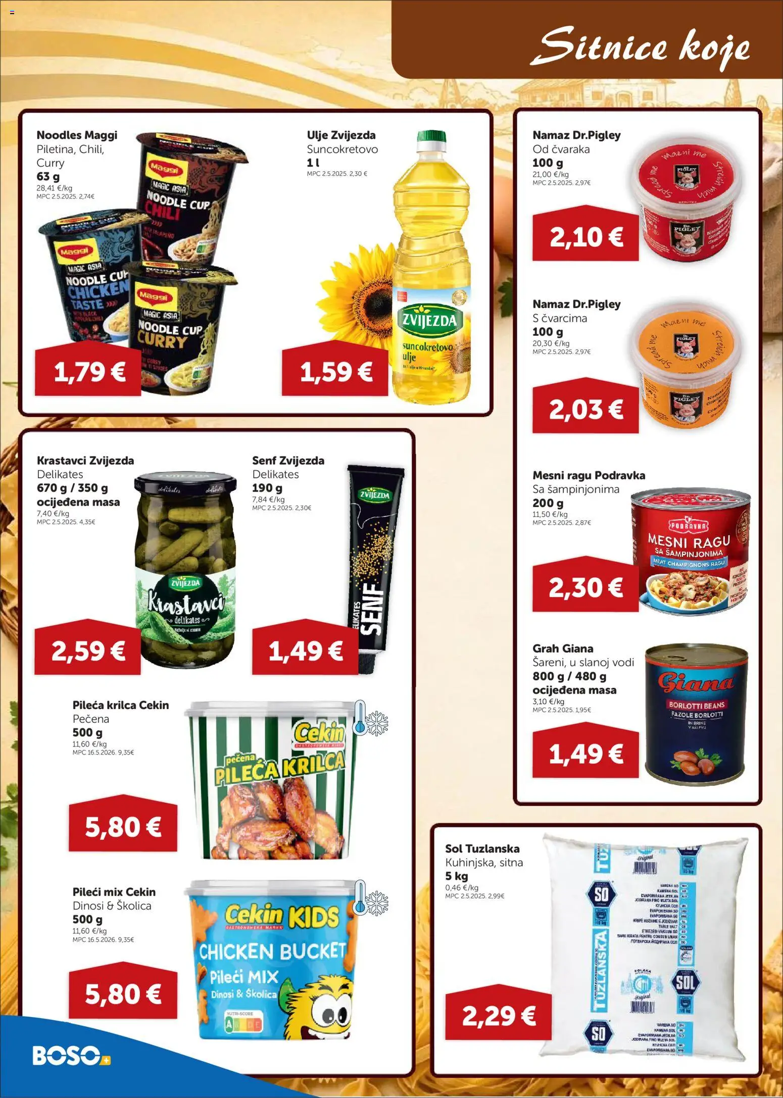 Boso katalog | vrijedi od 03.09.2026 | Stranica: 6 | Proizvodi: Pečena pileća krilca, Podravka, Krastavci, Sol