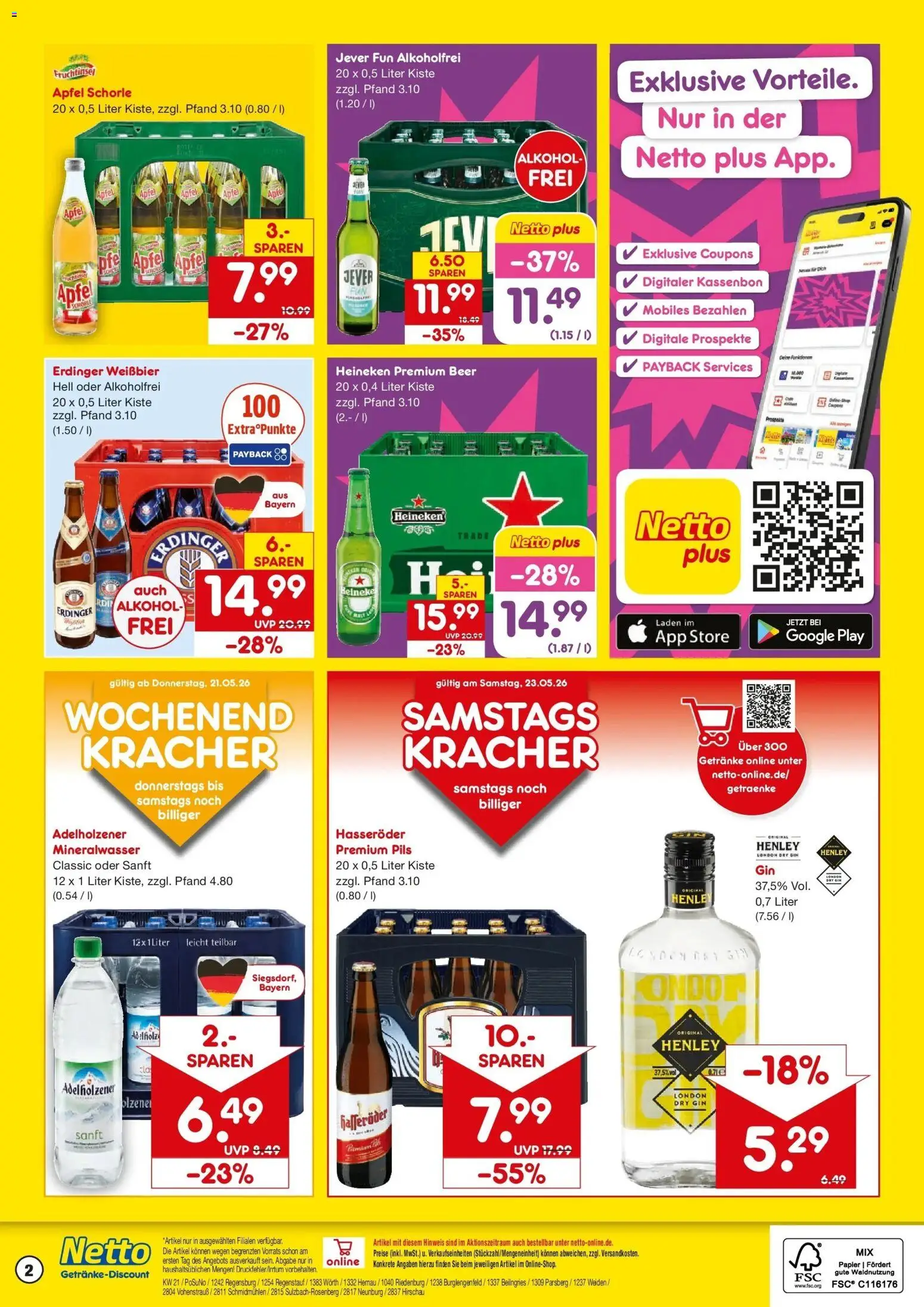 Netto Marken-Discount Prospekt Regensburg	 – gültig ab 17.05.2026 | Seite: 2 | Produkte: Erdinger, Adelholzener, Äpfel, Mineralwasser