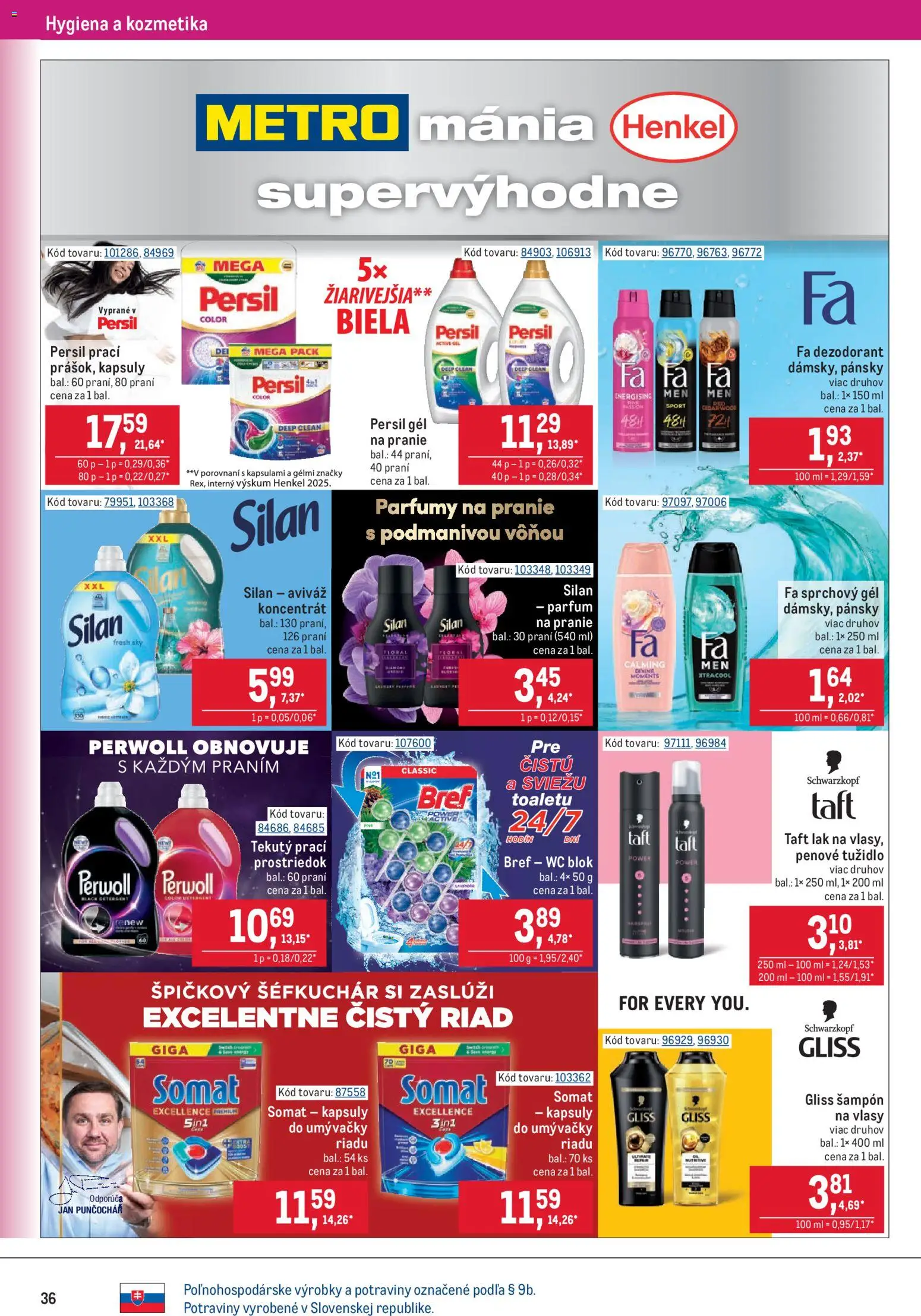 Nové Metro akcie – leták je platný od 17.06.2026 | Strana: 36 | Produkty: Persil, Silan, Sprchový gél, Wc blok