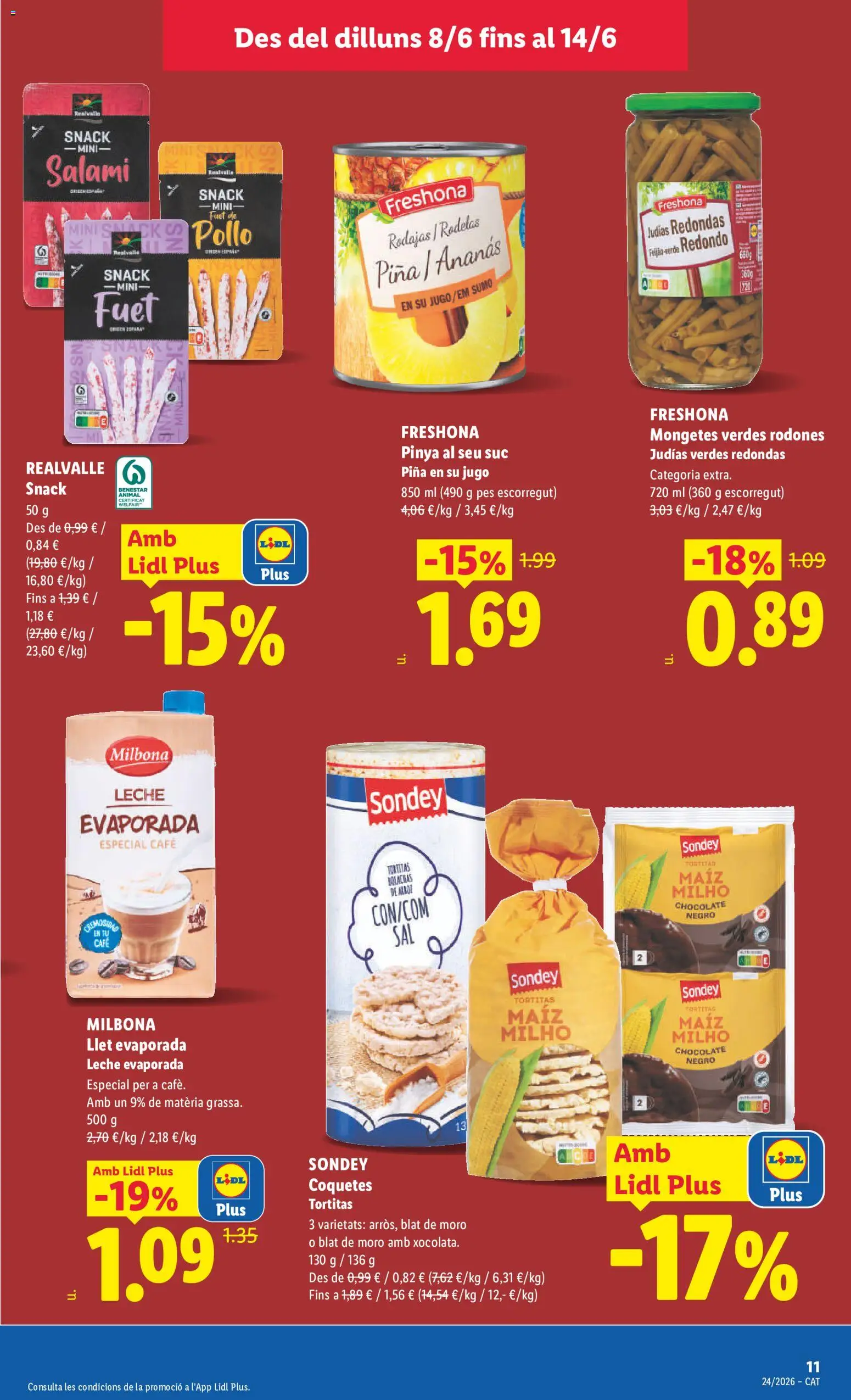 Lidl folleto │ válido desde el 08.06.2026 | Página: 19 | Productos: Leche, Jugo, Piña, Salami