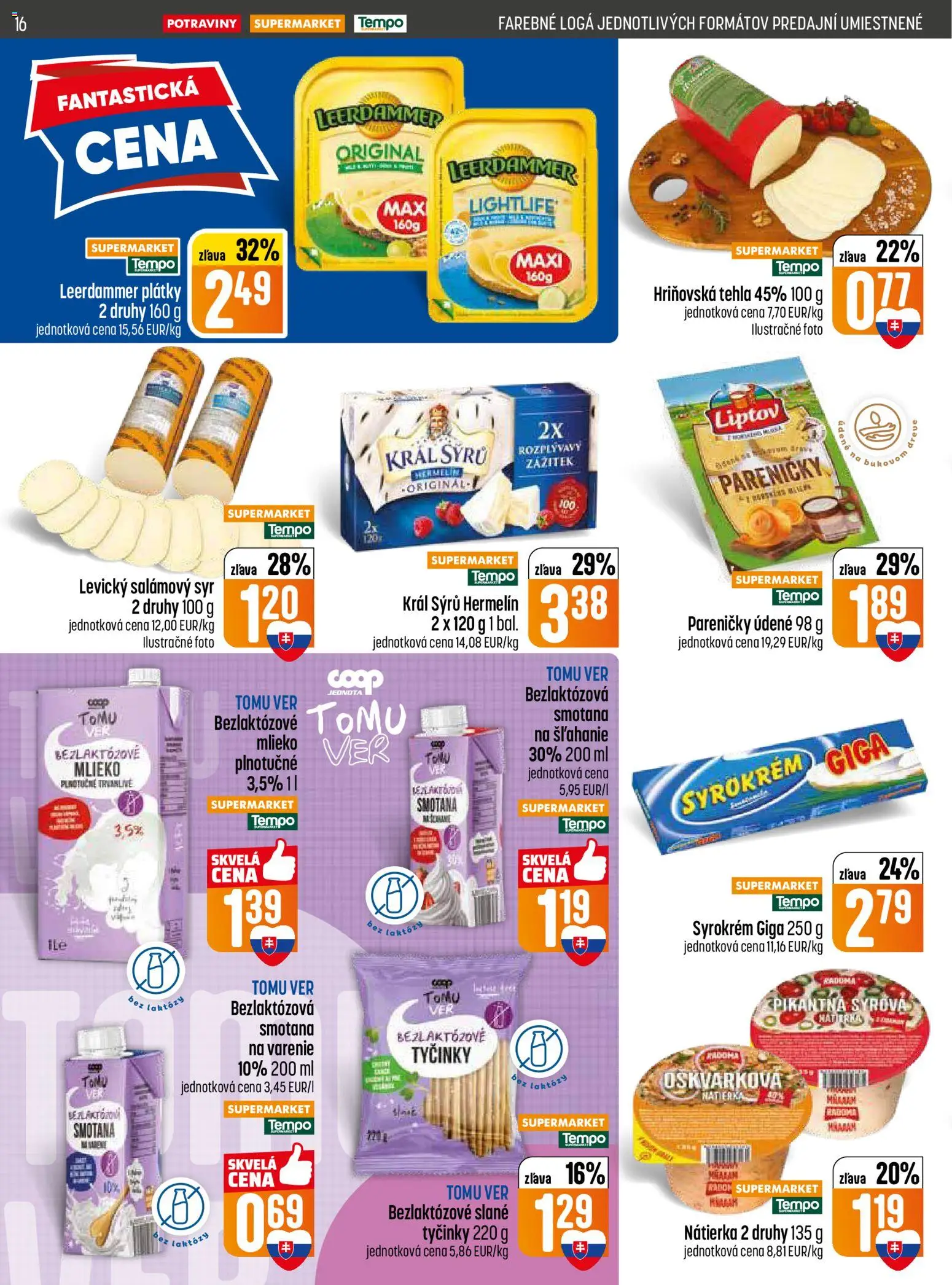 Nové COOP Jednota akcie – leták je platný od 28.05.2026 | Strana: 16 | Produkty: Mlieko, Syr, Smotana, Bezlaktózové mlieko