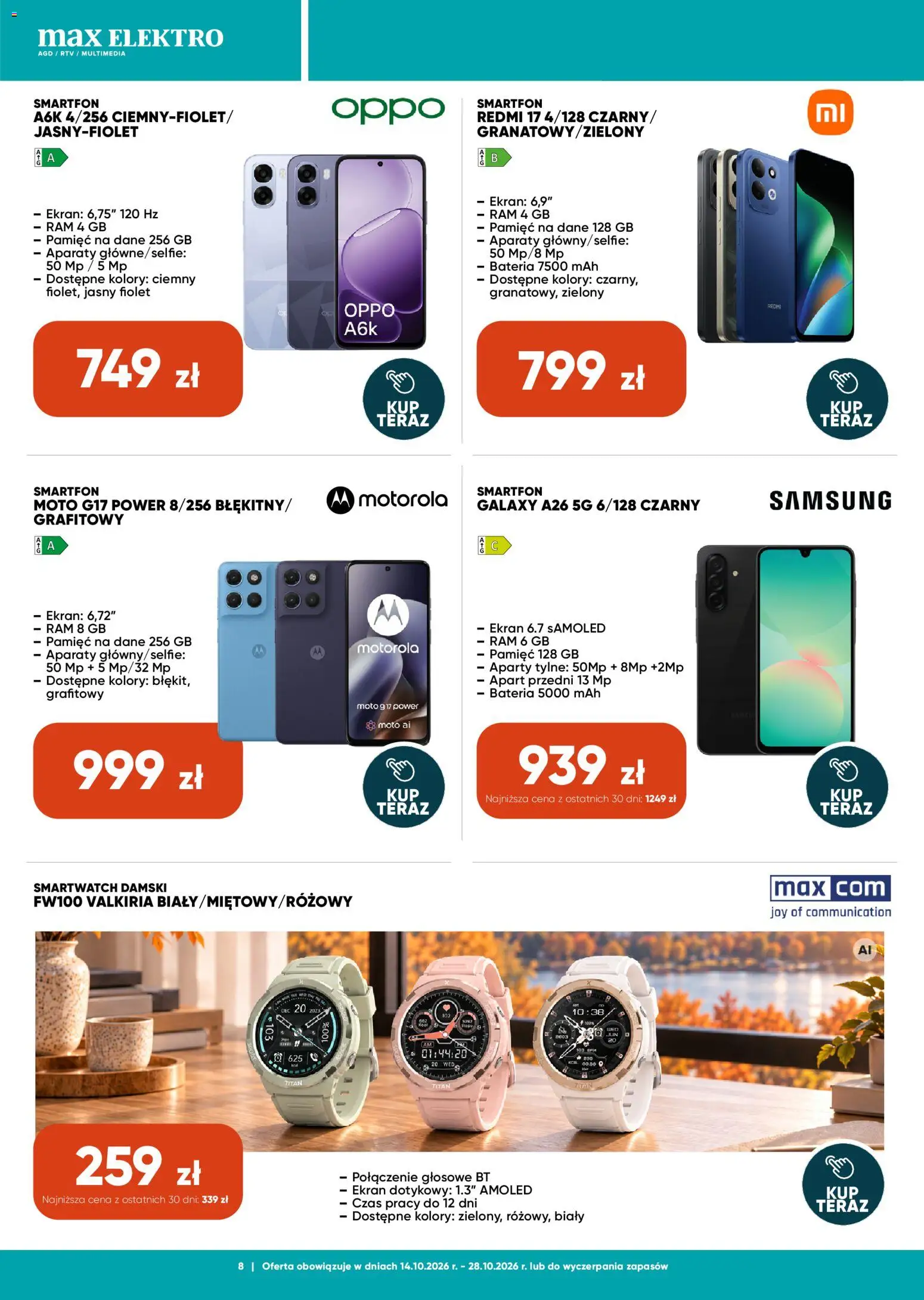 Max elektro gazetka od 14.10.2026 | Strona: 8 | Produkty: Smartfon, Smartwatch, Bateria
