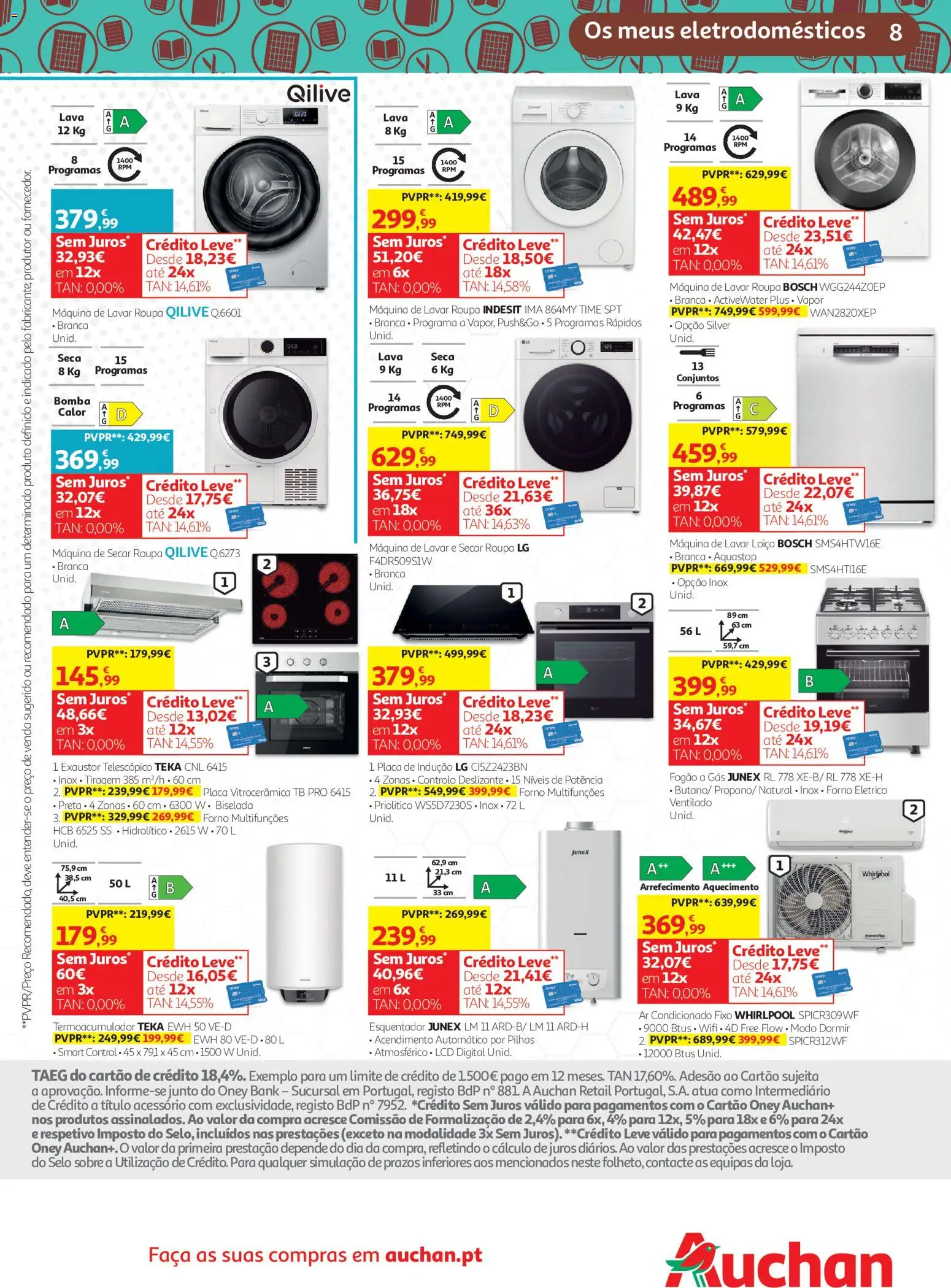 Auchan - Tecno Escolar │ válido de 04/09/2026 | Página: 8 | Produtos: Faca, Exaustor, Máquina de secar roupa, Pilhas