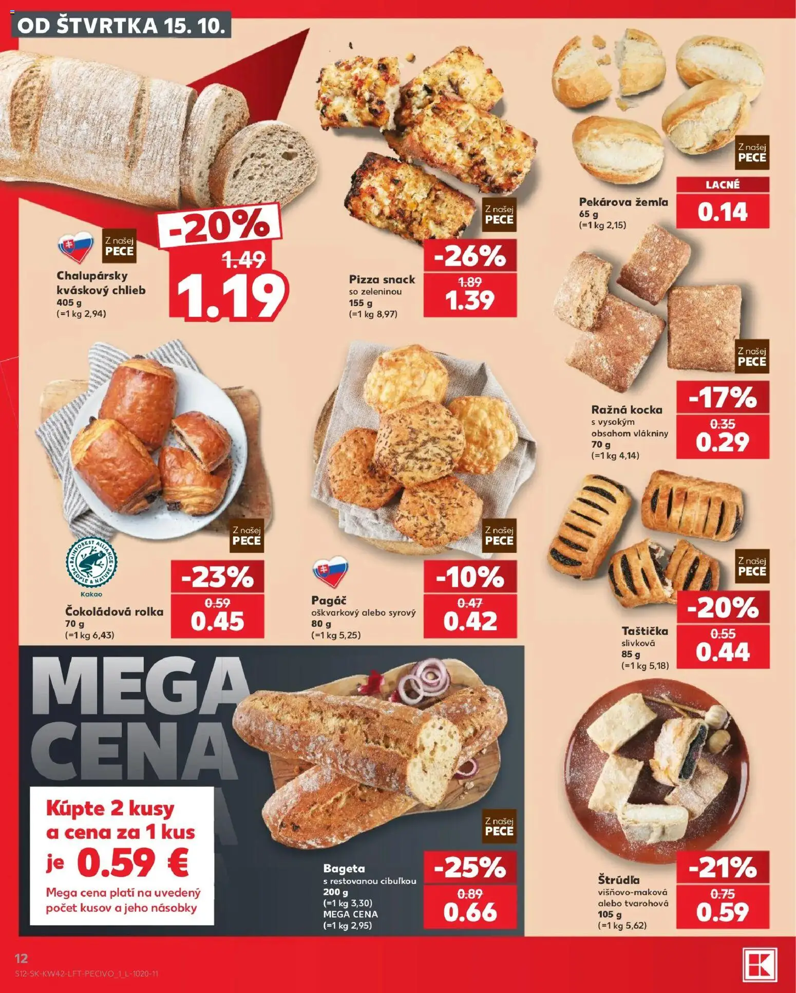 Nové Kaufland akcie – leták je platný od 15.10.2026 | Strana: 12 | Produkty: Chlieb, Pizza, Bageta, Kakao