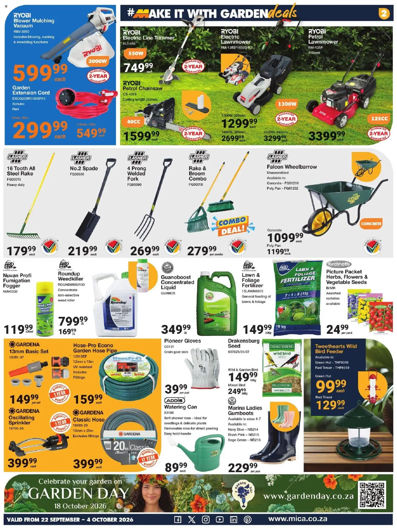 New MICA catalogue – valid from 22/09/2026 | Page: 2 | Products: Shower, Wheelbarrow, Spade, Garden hose