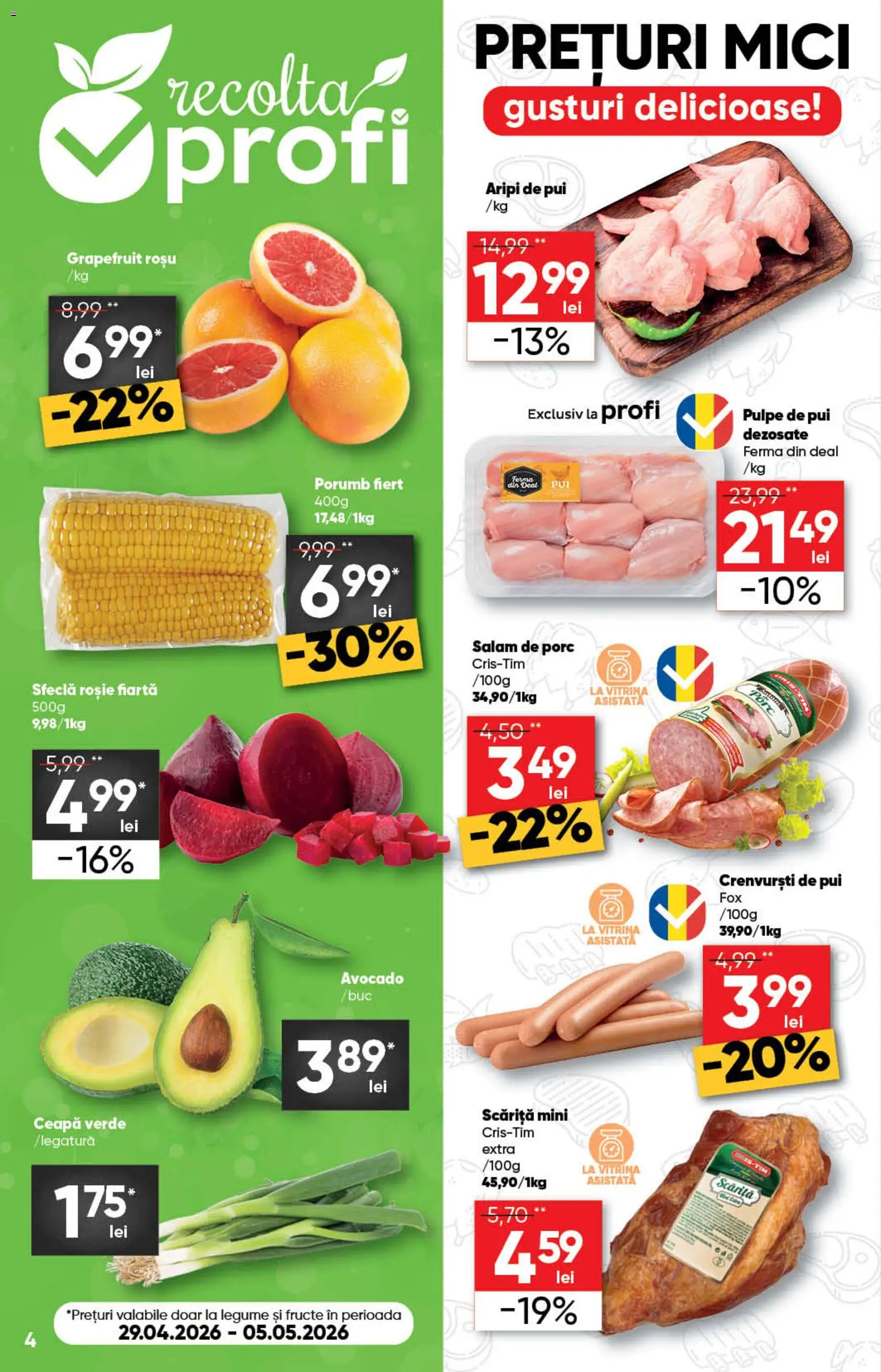 Noul catalog Profi – valabil de la 29.04.2026 | Pagină: 4 | Produse: Vitrină, Mici, Salam, Ceapă