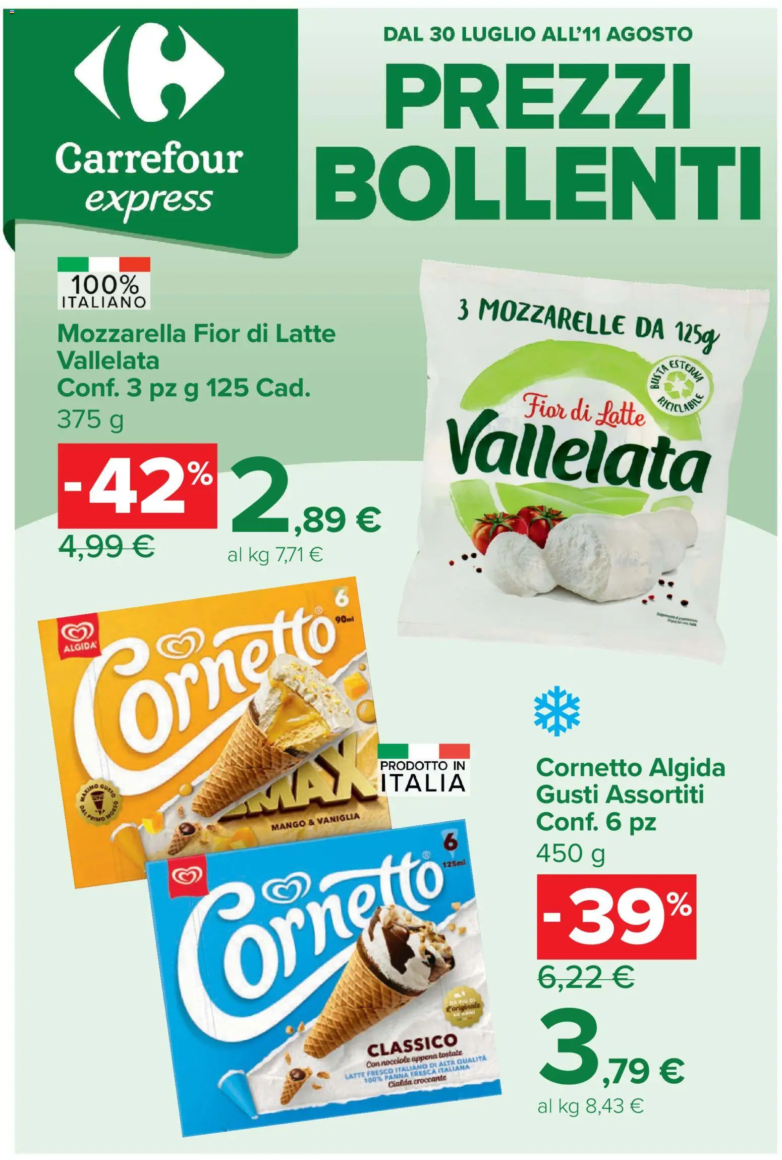Volantino Carrefour del 30/07/2026 | Pagina: 1 | Prodotti: Panna, Mozzarella, Latte, Nocciole