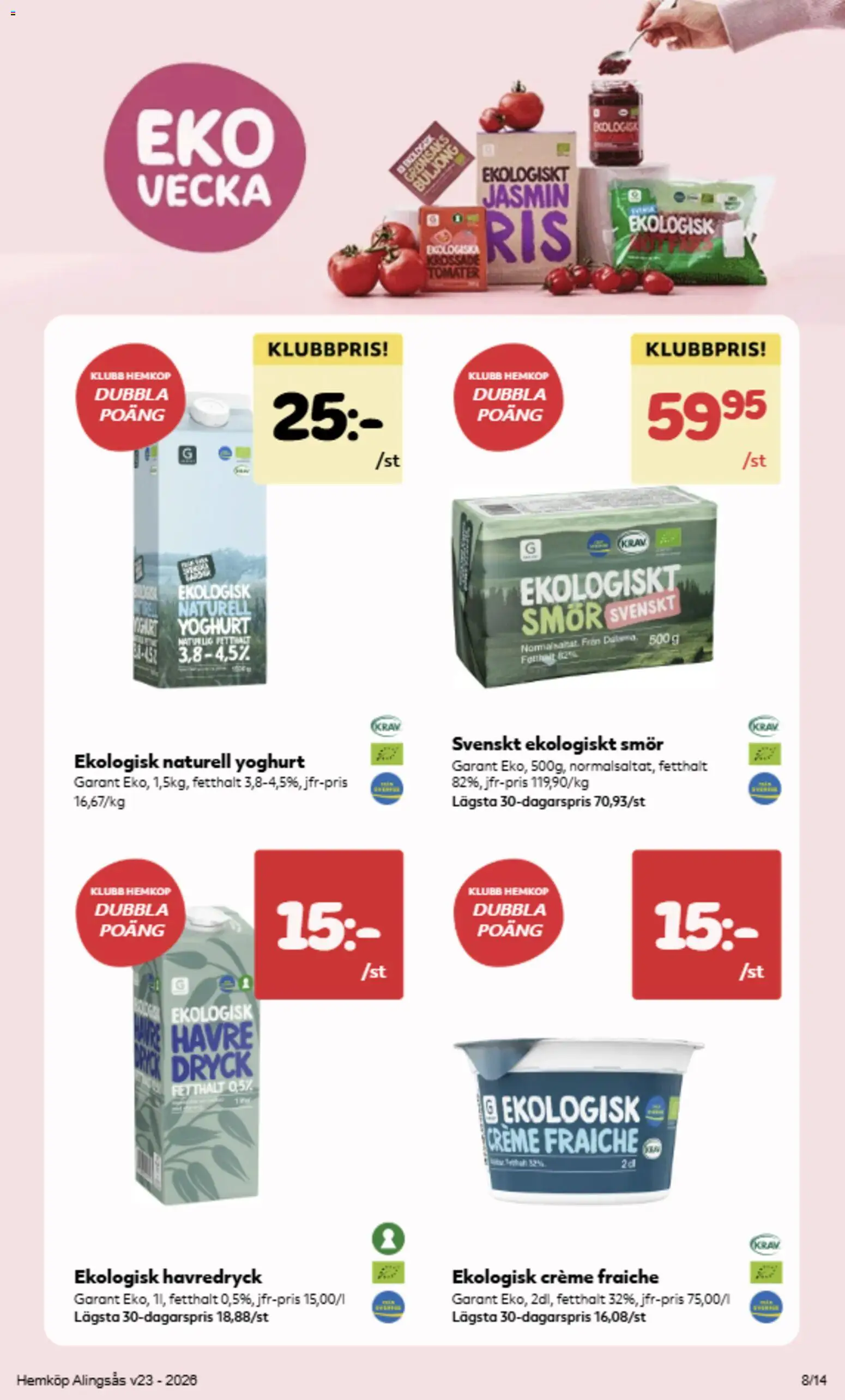 Hemköp reklamblad aktuell från 01.06.2026 | Sida: 3 | Produkter: Krossade tomater, Creme fraiche, Yoghurt, Tomater