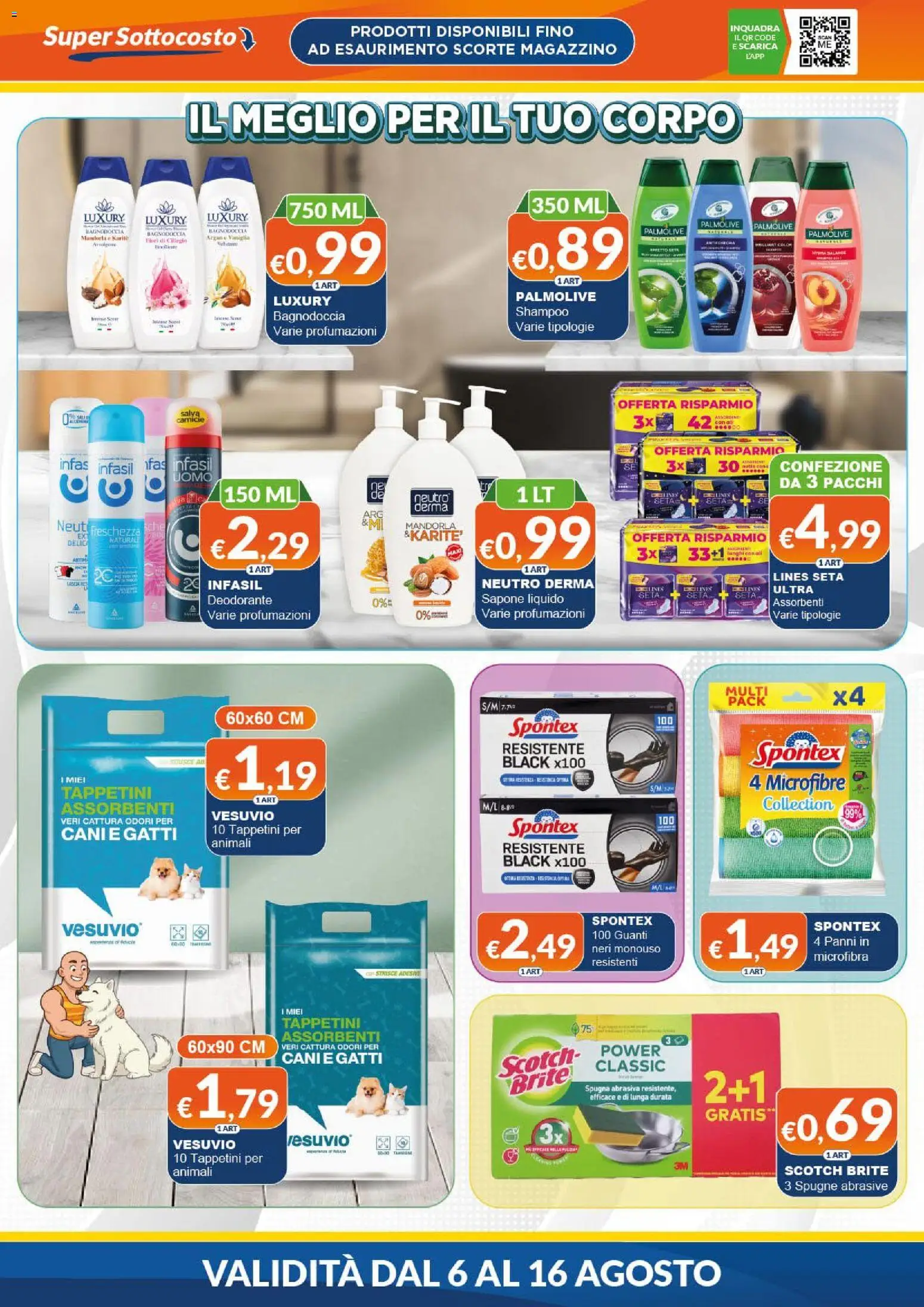 Volantino Mister Risparmio del 06/08/2026 | Pagina: 4 | Prodotti: Spugna, Shampoo, Sapone, Deodorante