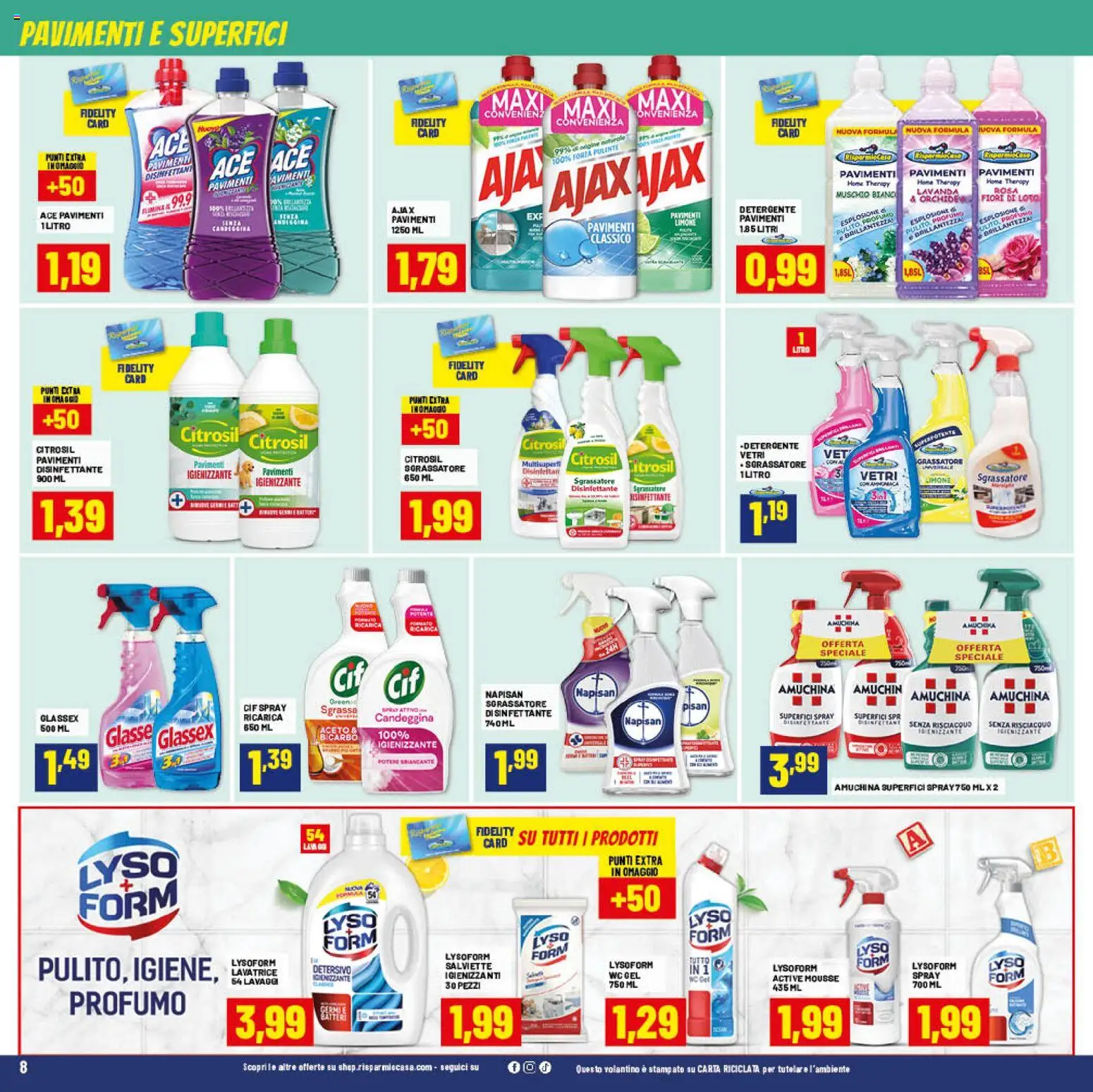 Volantino RisparmioCasa del 27/06/2026 | Pagina: 8 | Prodotti: Candeggina, Sgrassatore, Lavanda, Profumo